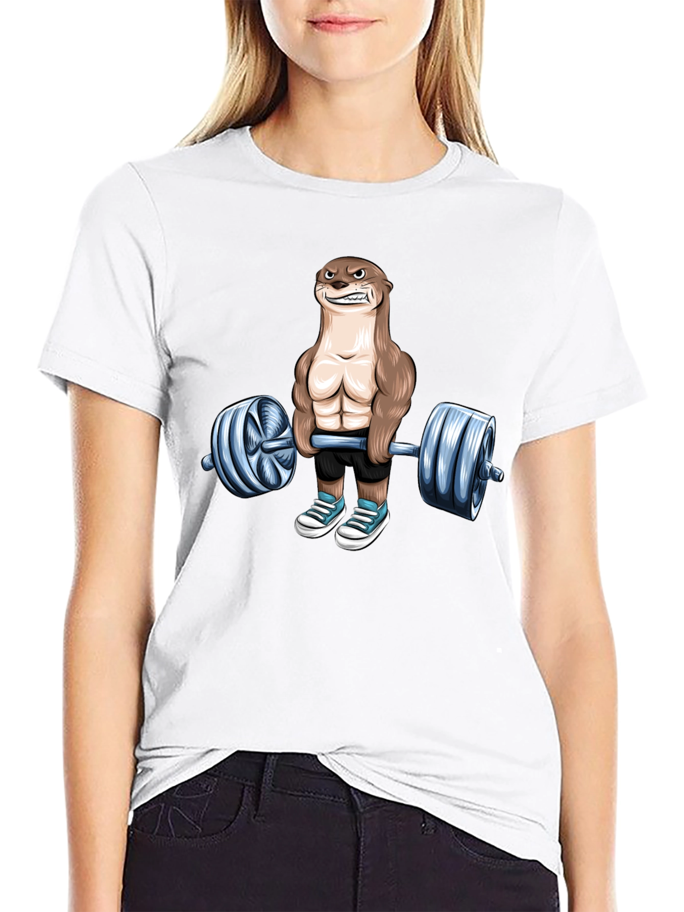 Black Funny Otter Lifting Weights T-Shirt Gym Lover view 9