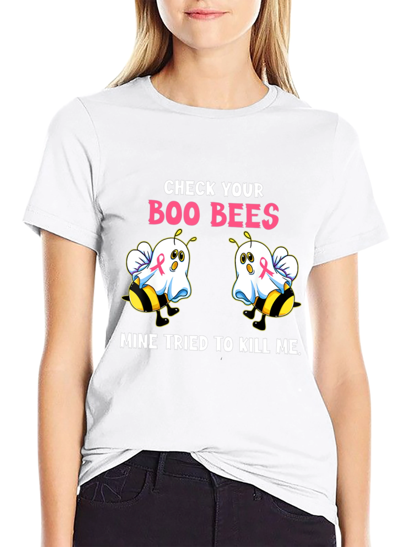 Black Boo Bees T-Shirt Breast Cancer Awareness Halloween Tee view 9