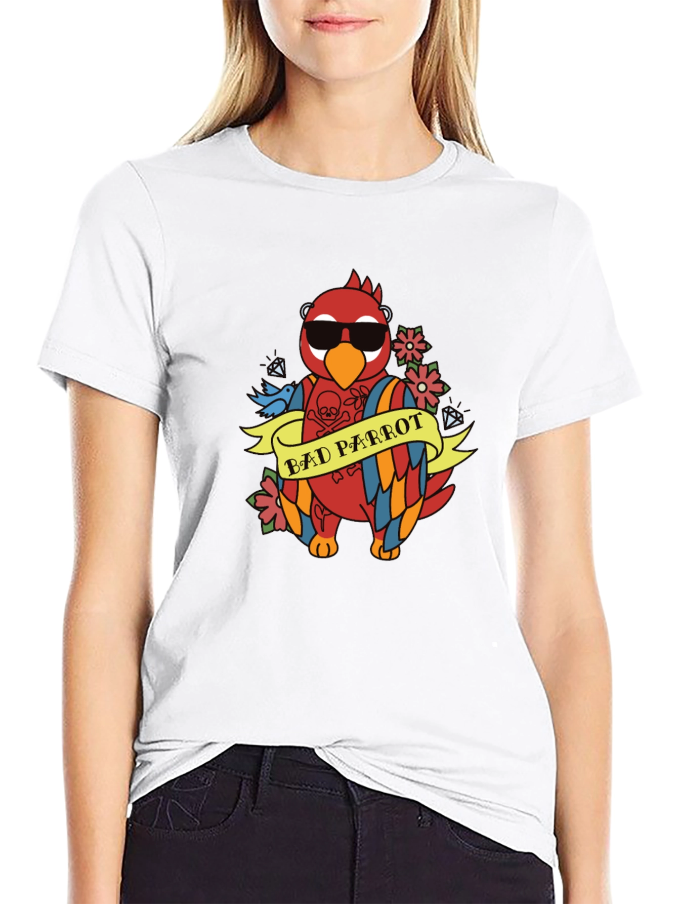Black Bad Parrot Graphic Tee - Funny Animal T-Shirt view 9