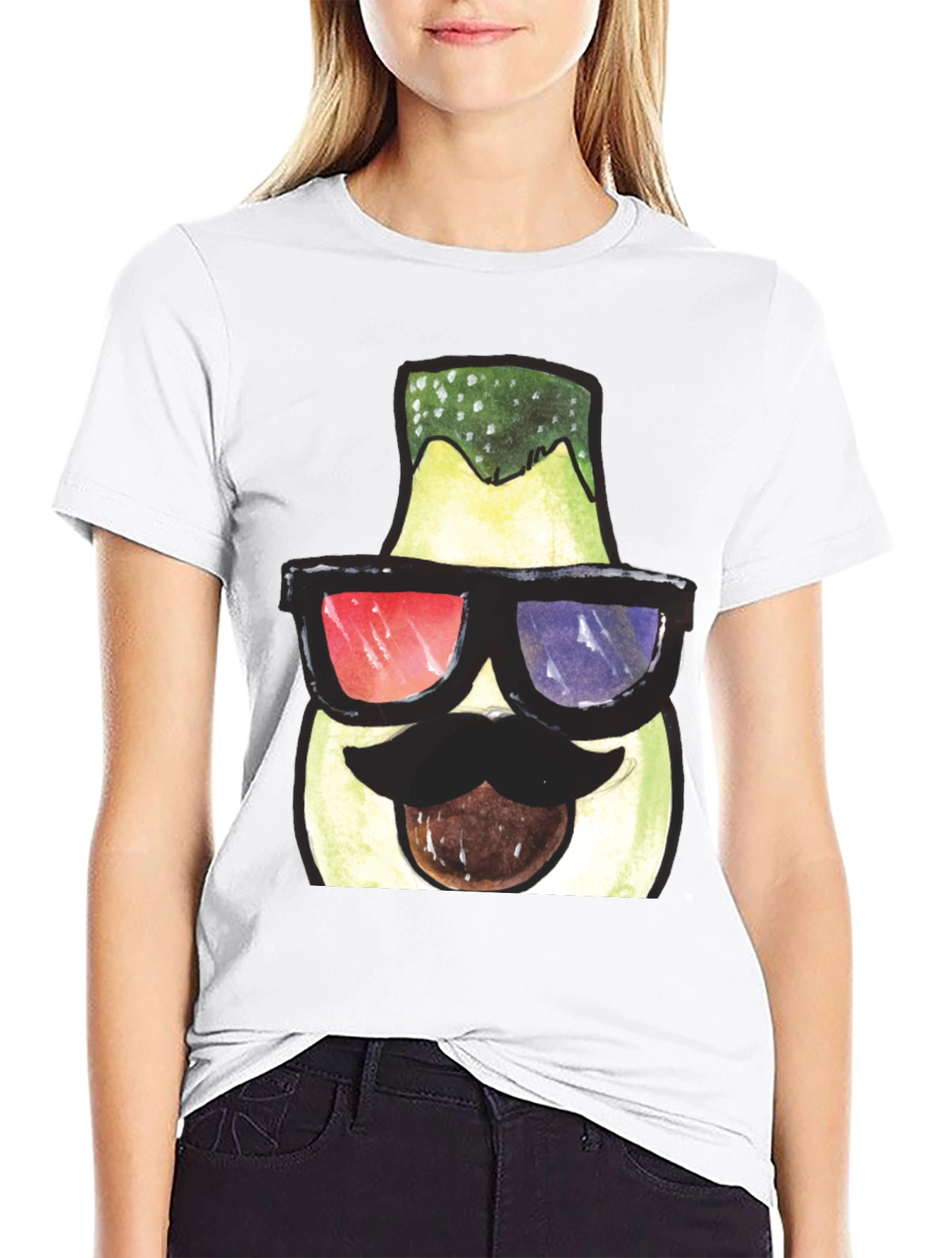 Black Funny Avocado 3D Glasses Graphic T-Shirt view 9