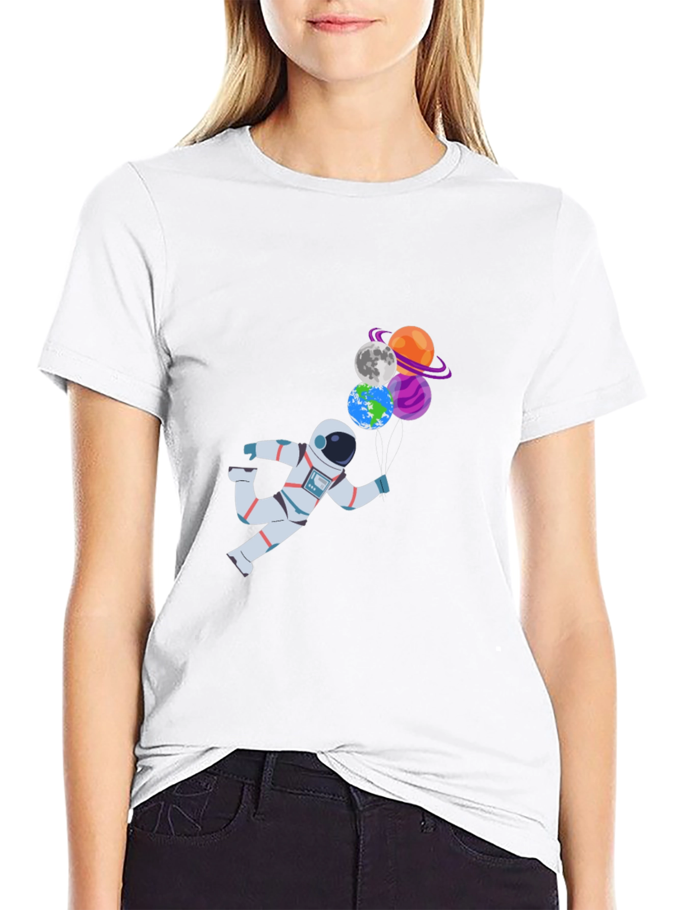 Black Astronaut & Planet Balloons Graphic T-Shirt view 9