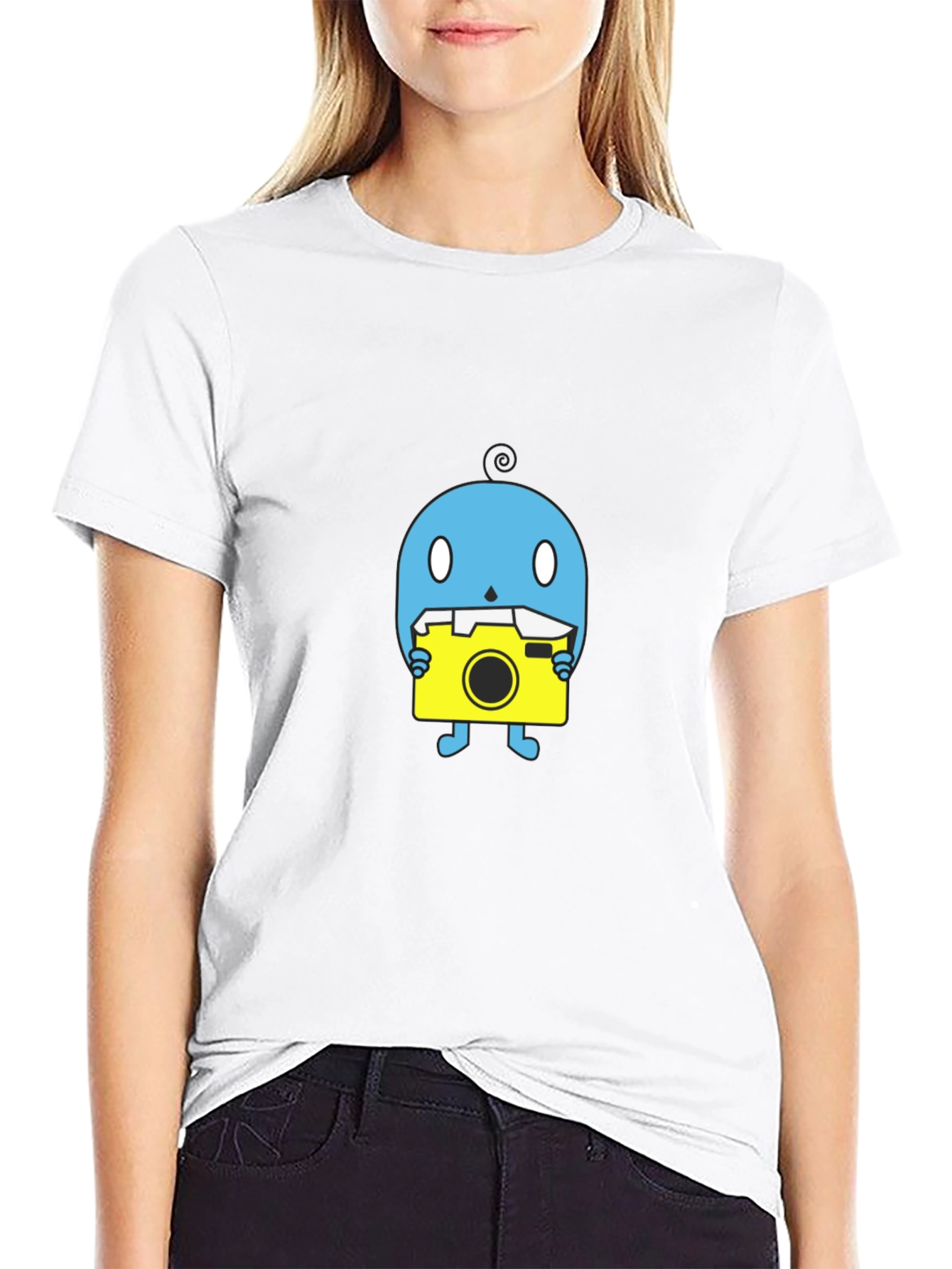 Black Funky Blue Creature with Camera Black T-Shirt view 9