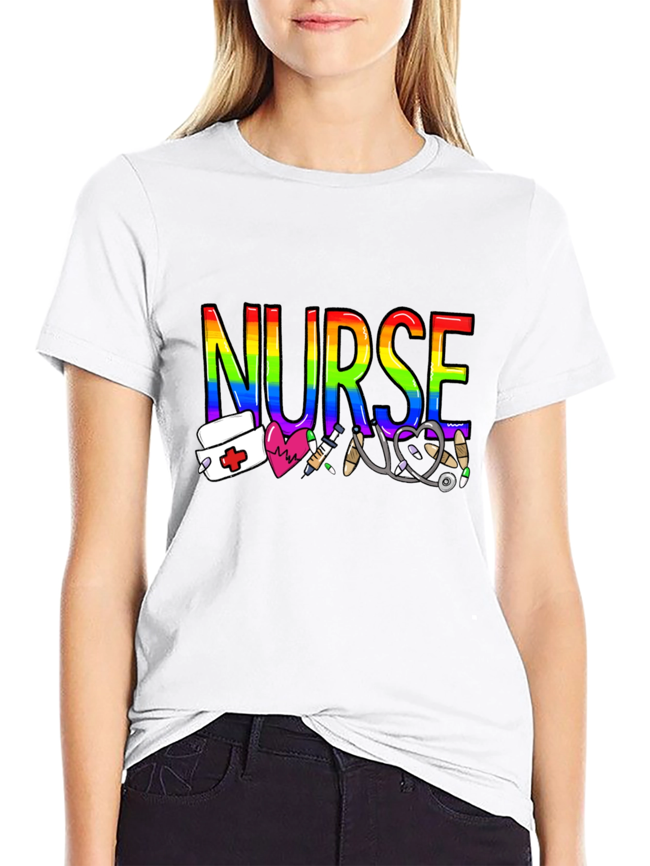 Black Rainbow Nurse Graphic T-Shirt - Medical Pride Tee view 9