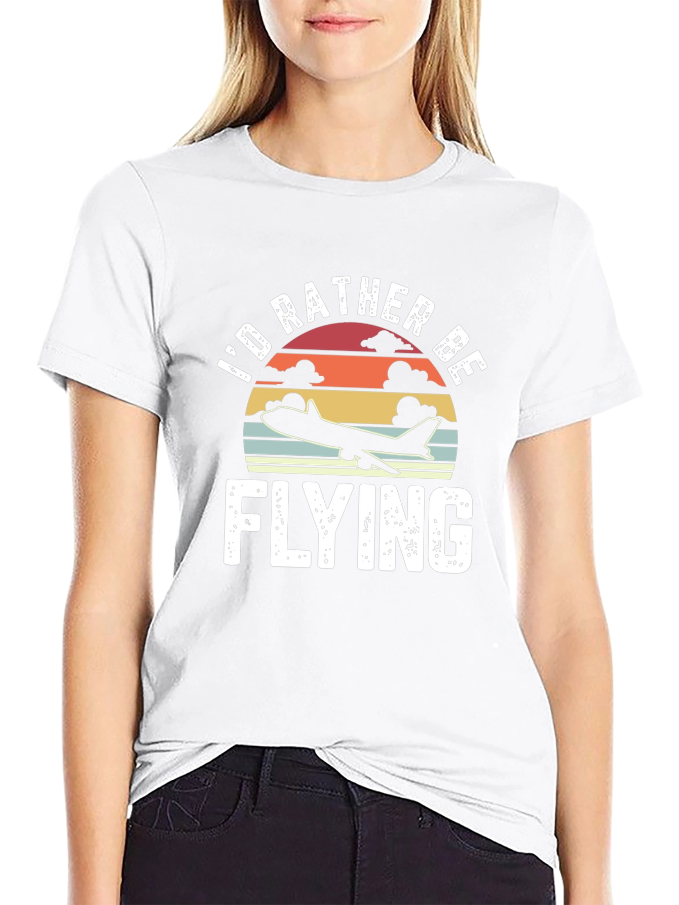 Black I'd Rather Be Flying Retro T-Shirt - Pilot Aviation Gift view 9