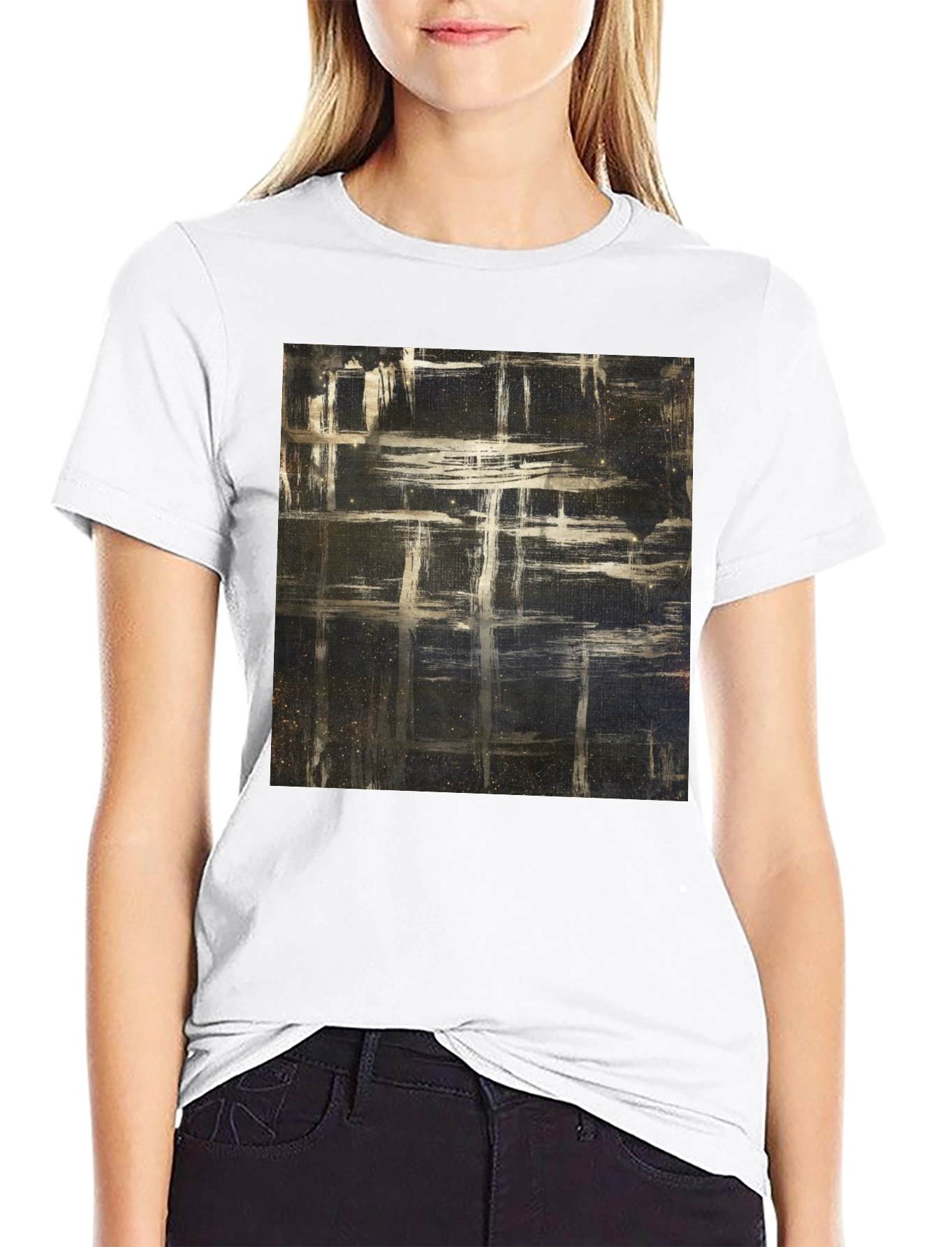 Black Abstract Grid Graphic T-Shirt - Black view 9