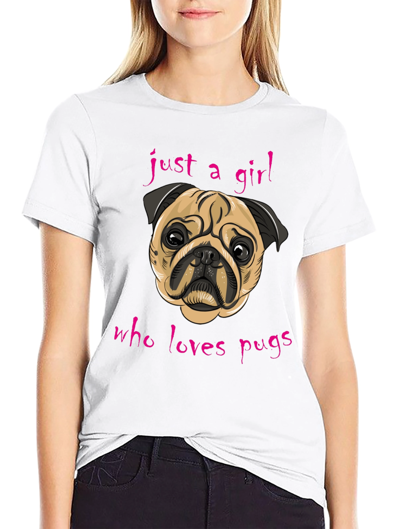 Black Just A Girl Who Loves Pugs - Graphic Tee view 9