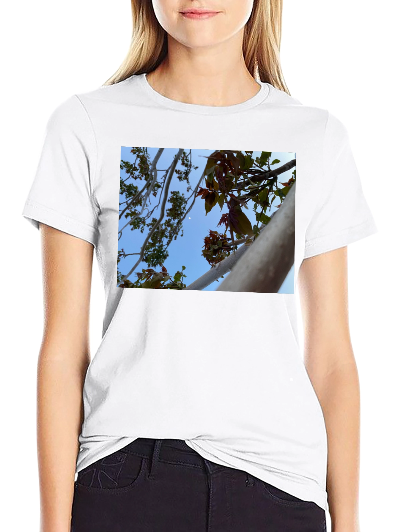 Black Nature View T-Shirt - Branches & Sky Design view 9