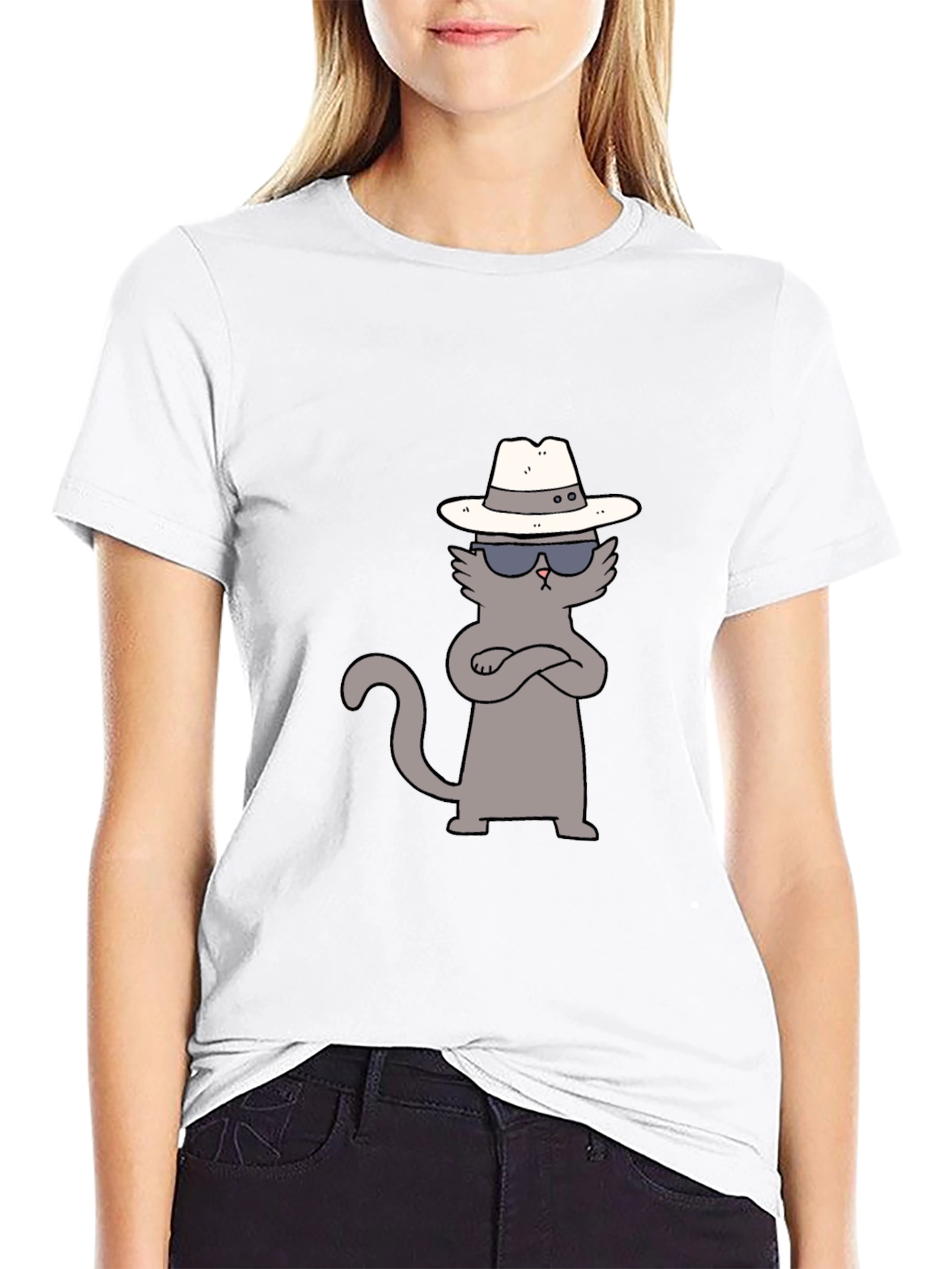 Black Cool Cat Tee: Detective Style view 9