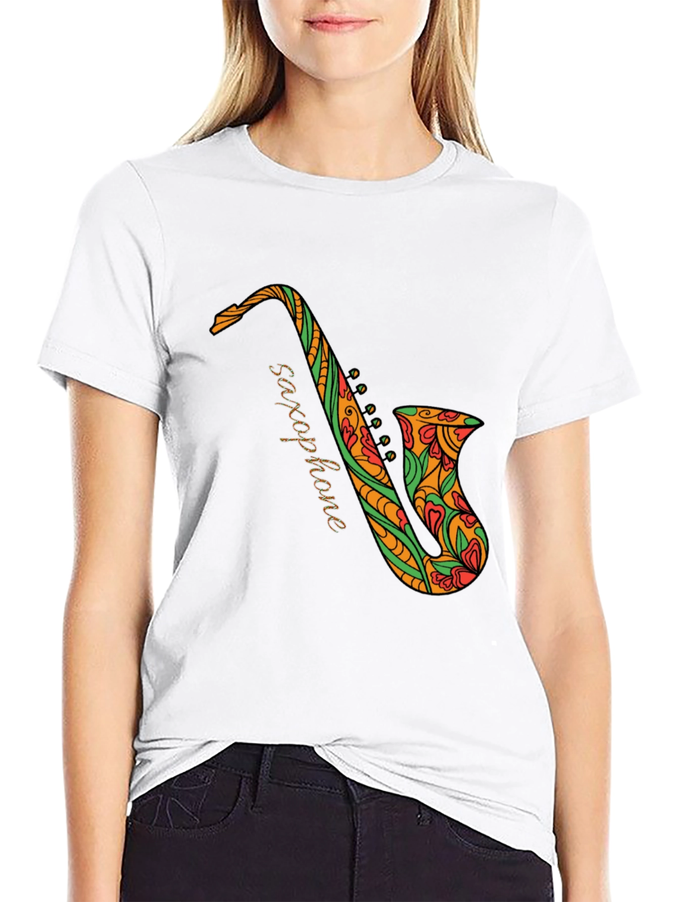 Black Black Saxophone Floral Graphic Tee view 9
