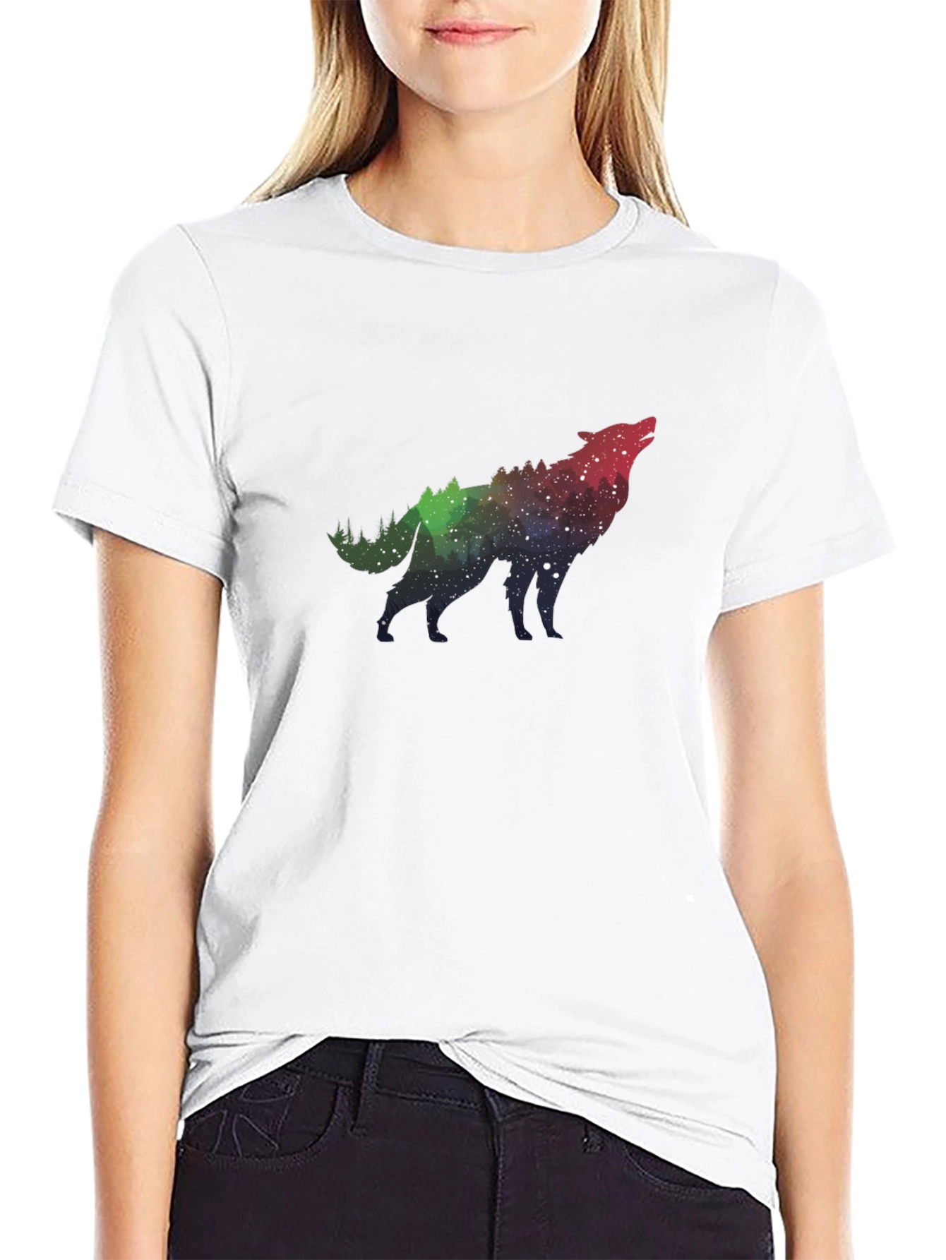 Wolf Galaxy Print Black T-Shirt - 9