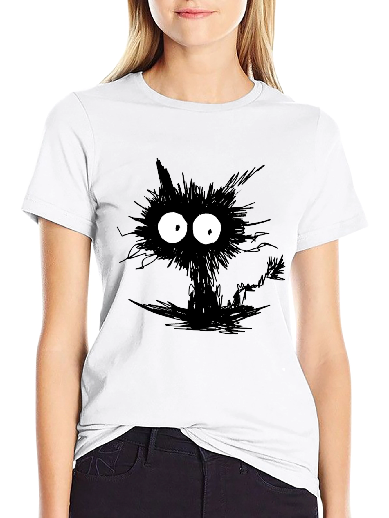 Black Black Cat Cartoon T-Shirt view 9