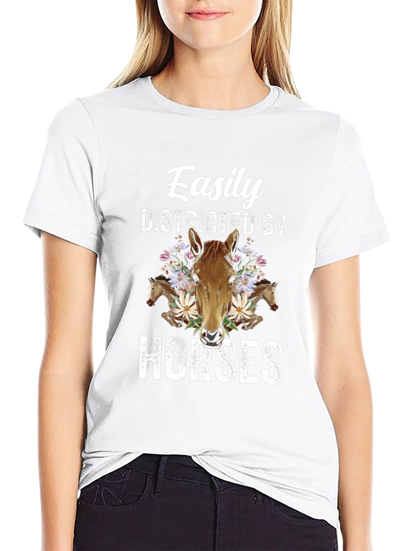 Black Easily Distracted By Horses Graphic Tee view 9