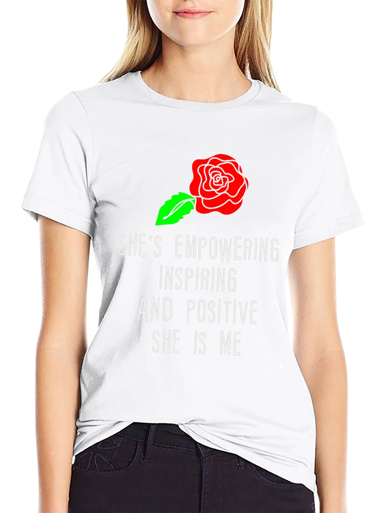 Black Empowering Rose Graphic Tee - Inspirational Women's Shirt view 9
