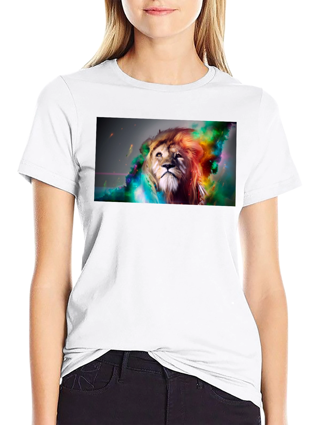 Black Lion Art Graphic Print Black T-Shirt view 9