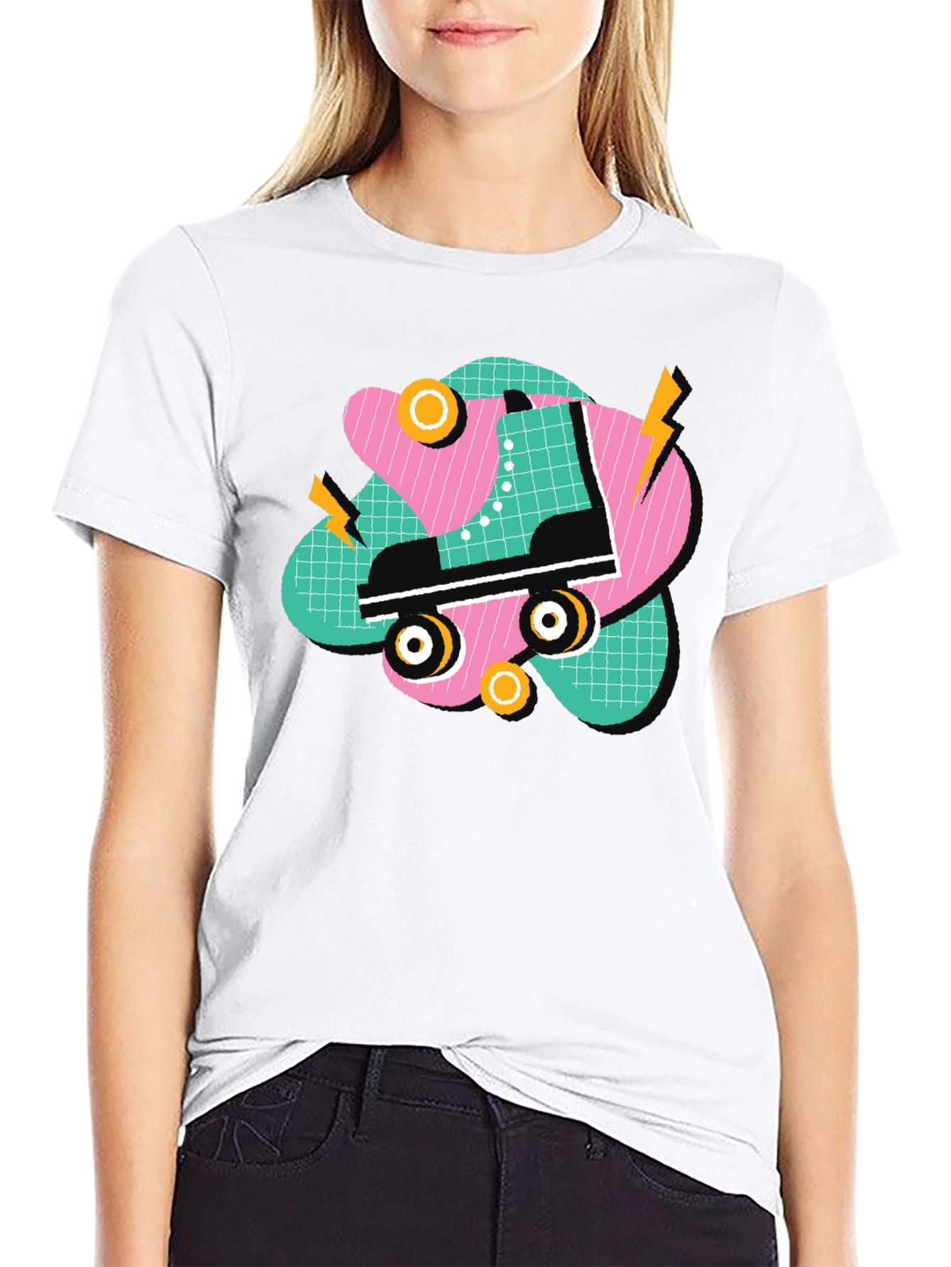 Black Retro Roller Skate Graphic Tee - 80s Style T-Shirt view 9