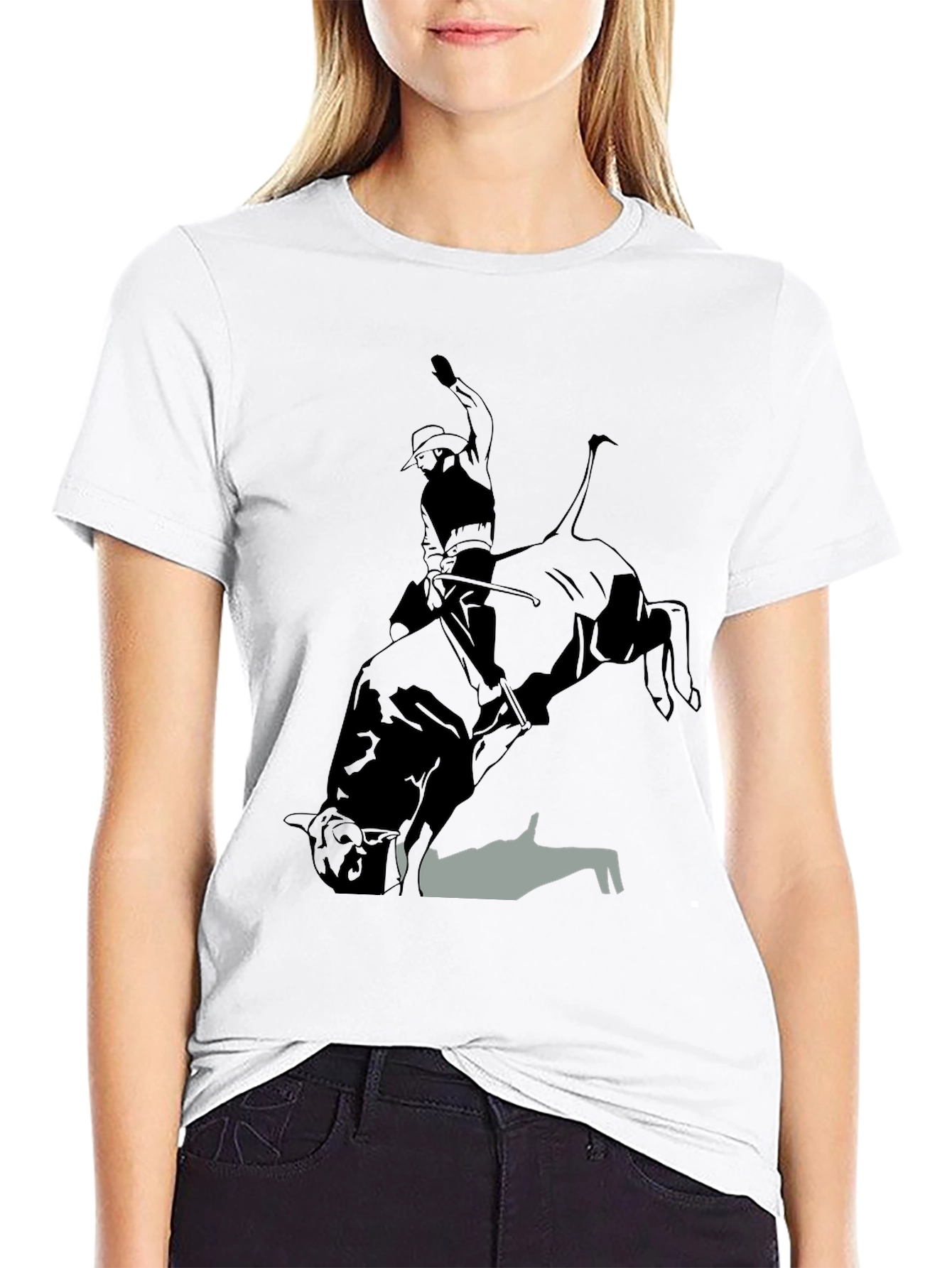 Black Bull Riding Graphic Tee - Cowboy Rodeo T-Shirt view 9