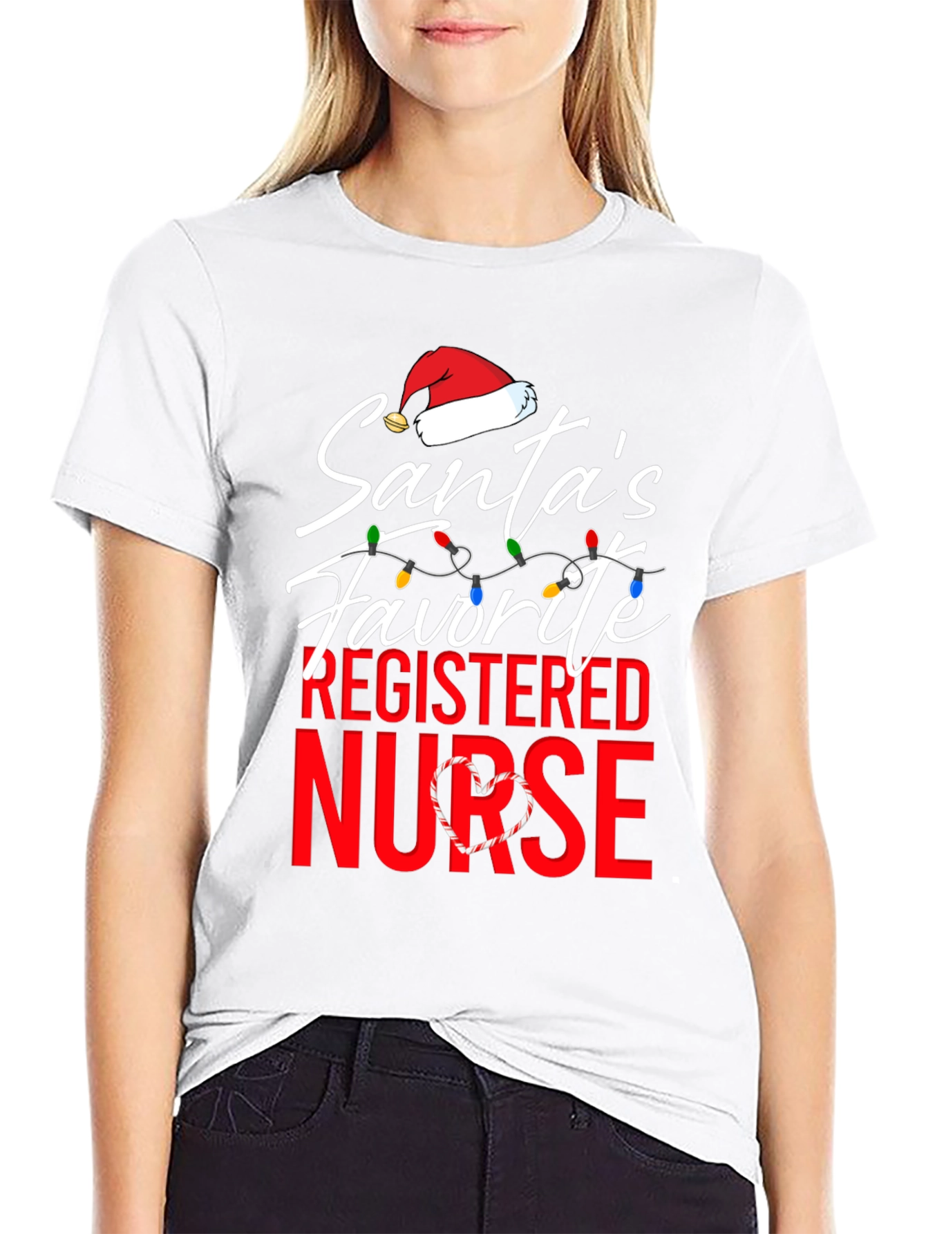 Black Santa's Favorite Nurse T-Shirt Christmas Holiday Registered Nurse view 9