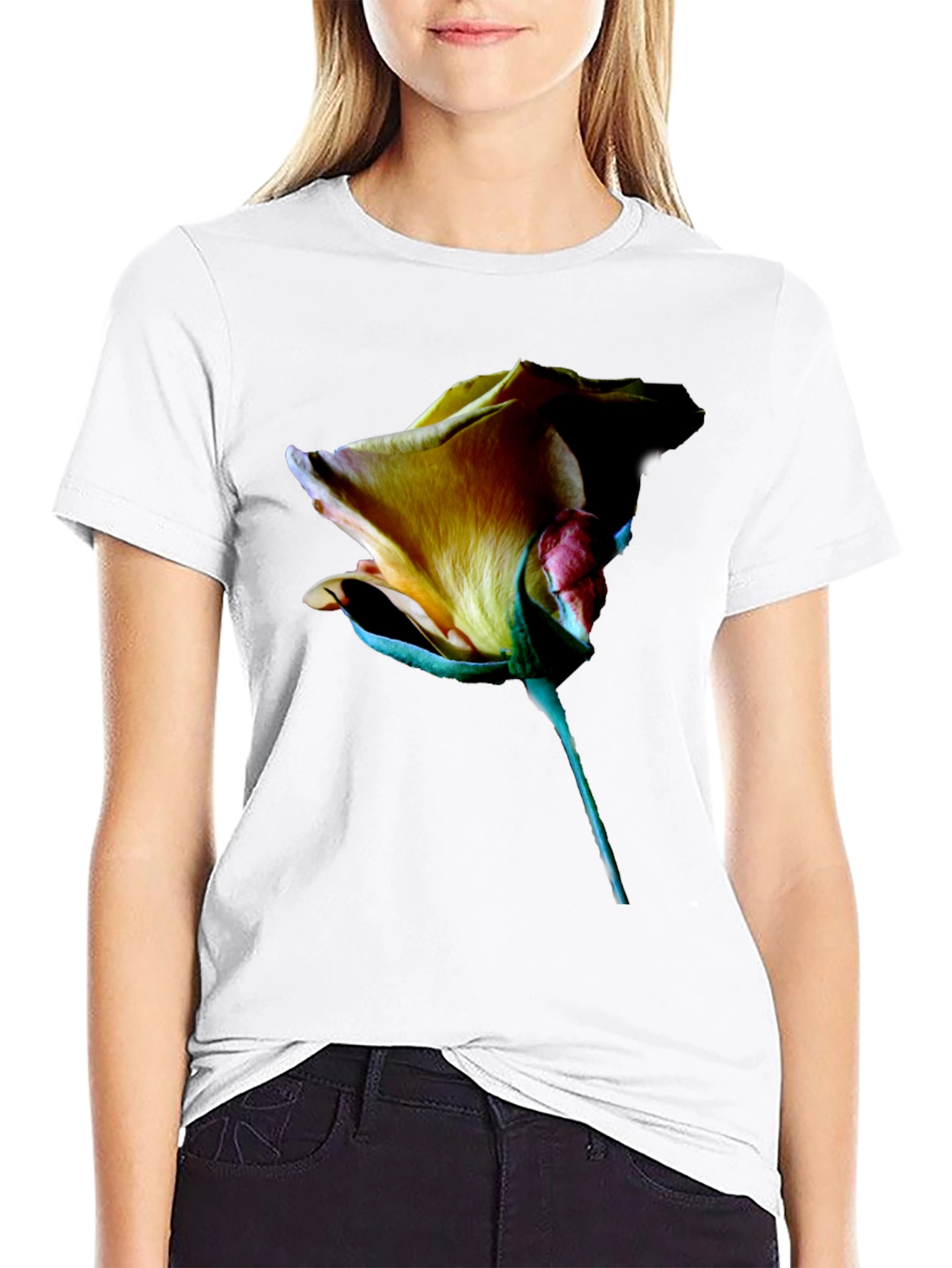 Black Rose Graphic Tee - Elegant Floral Design view 9