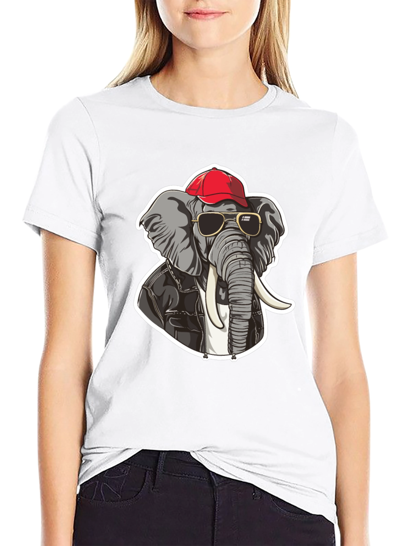 Black Cool Elephant Tee: Biker Style Cartoon Graphic T-Shirt view 9