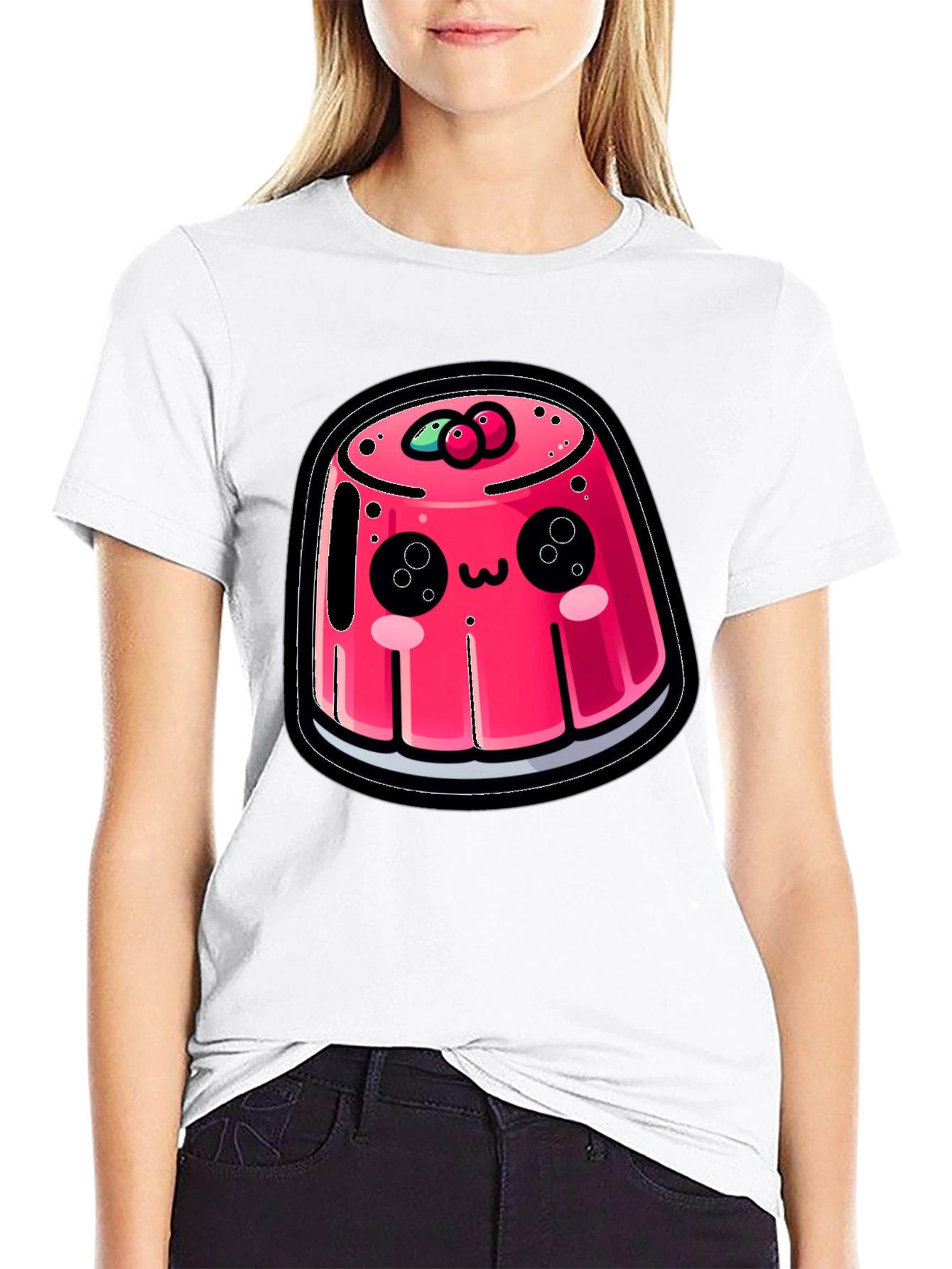 Black Cute Cartoon Pudding Black T-Shirt view 9