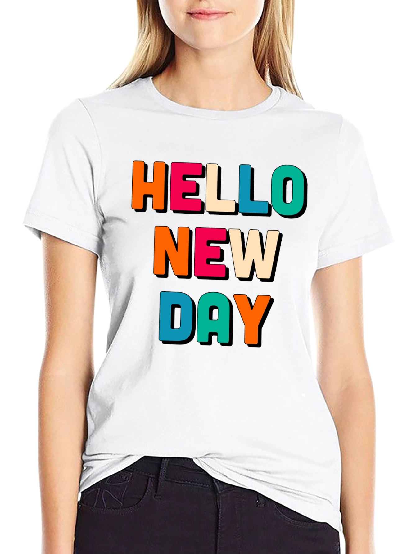 Black Hello New Day Graphic Tee - Unisex Black Cotton T-Shirt view 9