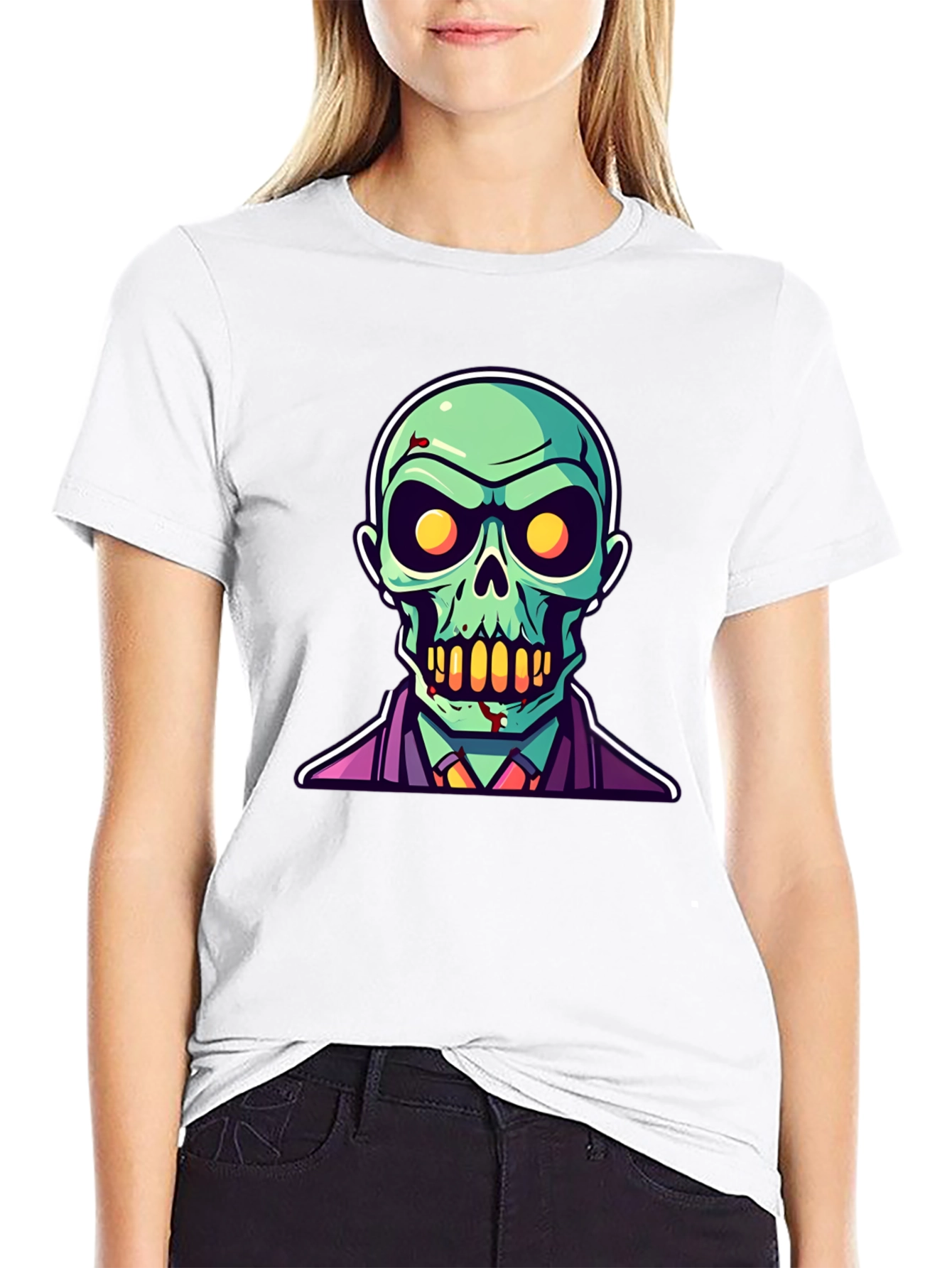 Black Zombie Cartoon Graphic Tee - Black Halloween Shirt view 9