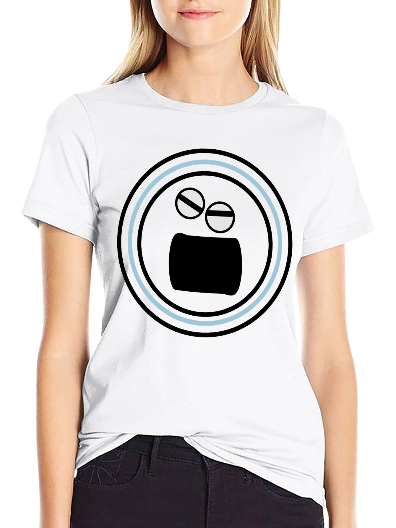 Black Black T-Shirt with Funny Round Face Graphic view 9