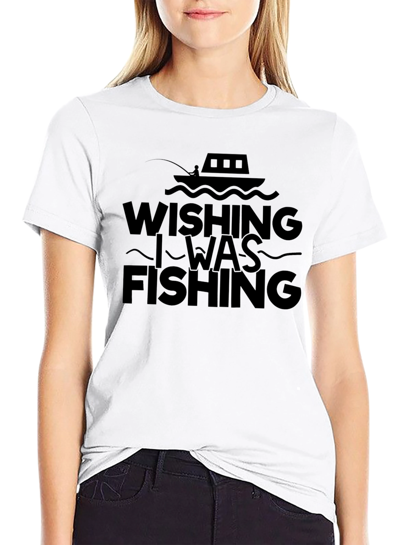 Black Wishing I Was Fishing Black Tee Shirt view 9