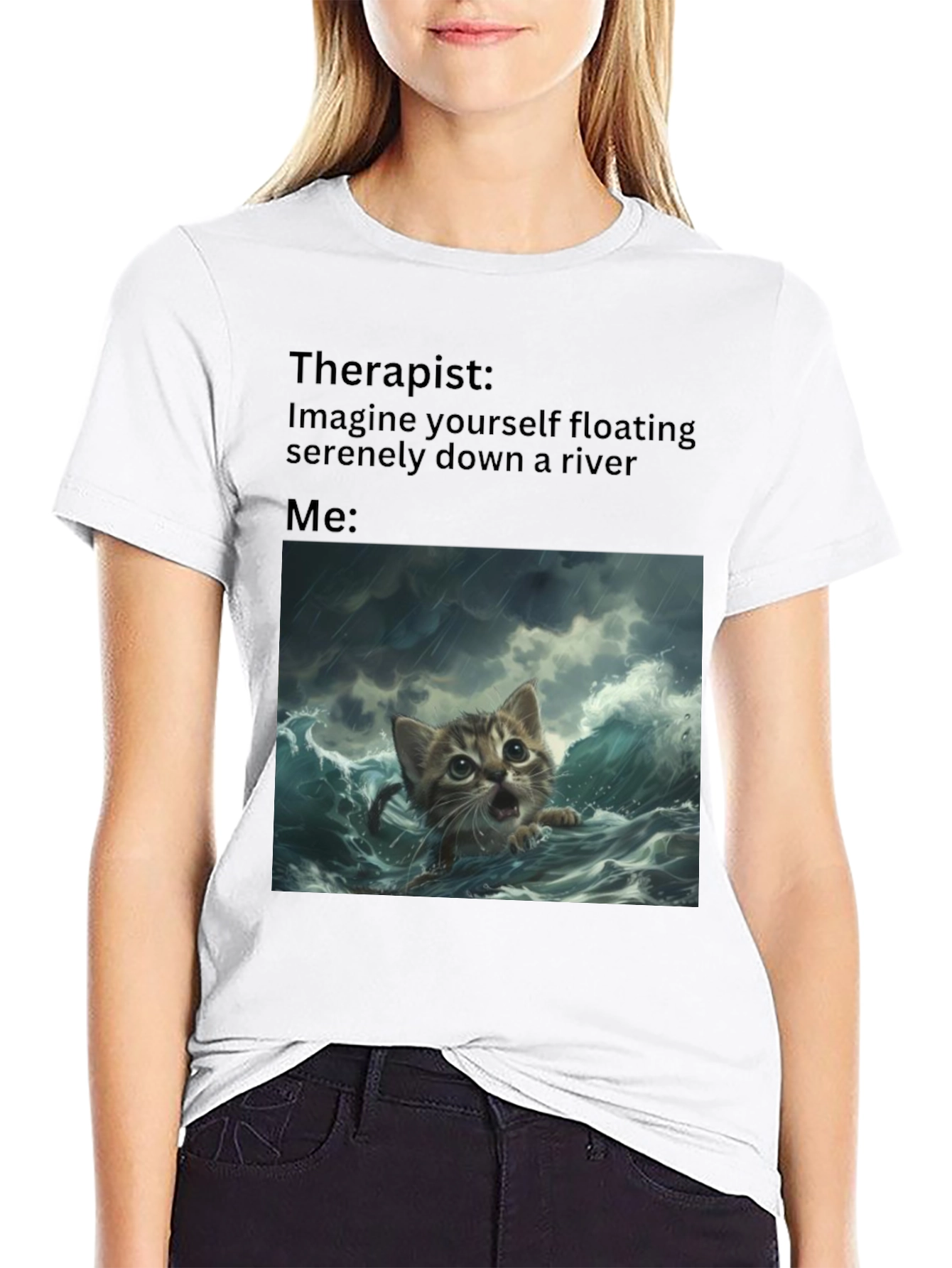 Black Therapist River Cat T-Shirt view 9