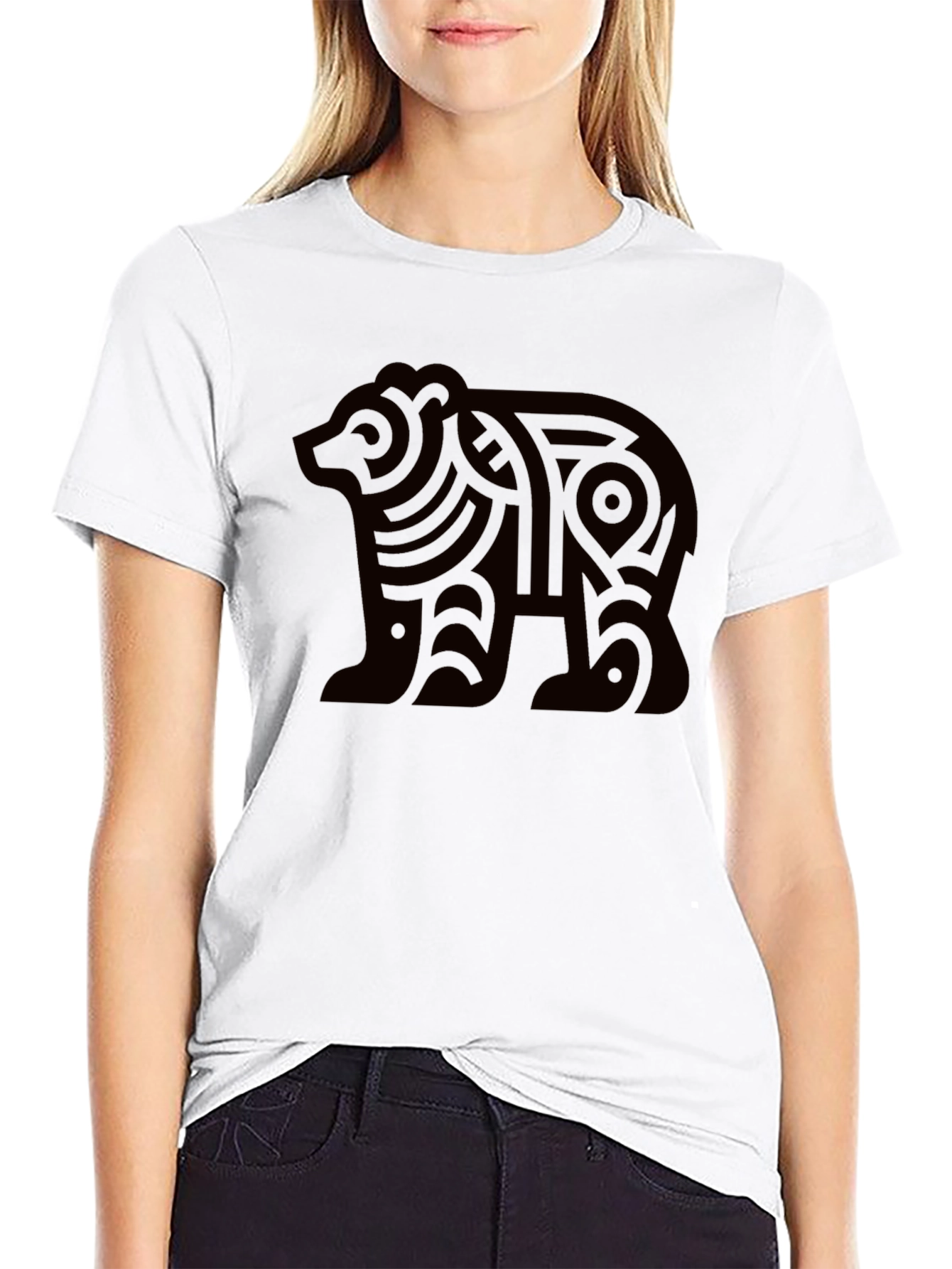 Black Tribal Bear Graphic Tee - Modern Black T-Shirt view 9