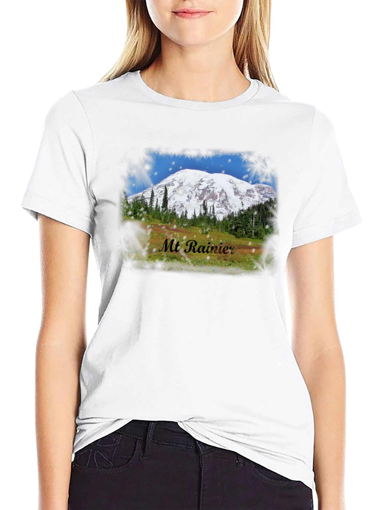 Black Mt. Rainier Graphic T-Shirt - Nature Inspired Tee view 9