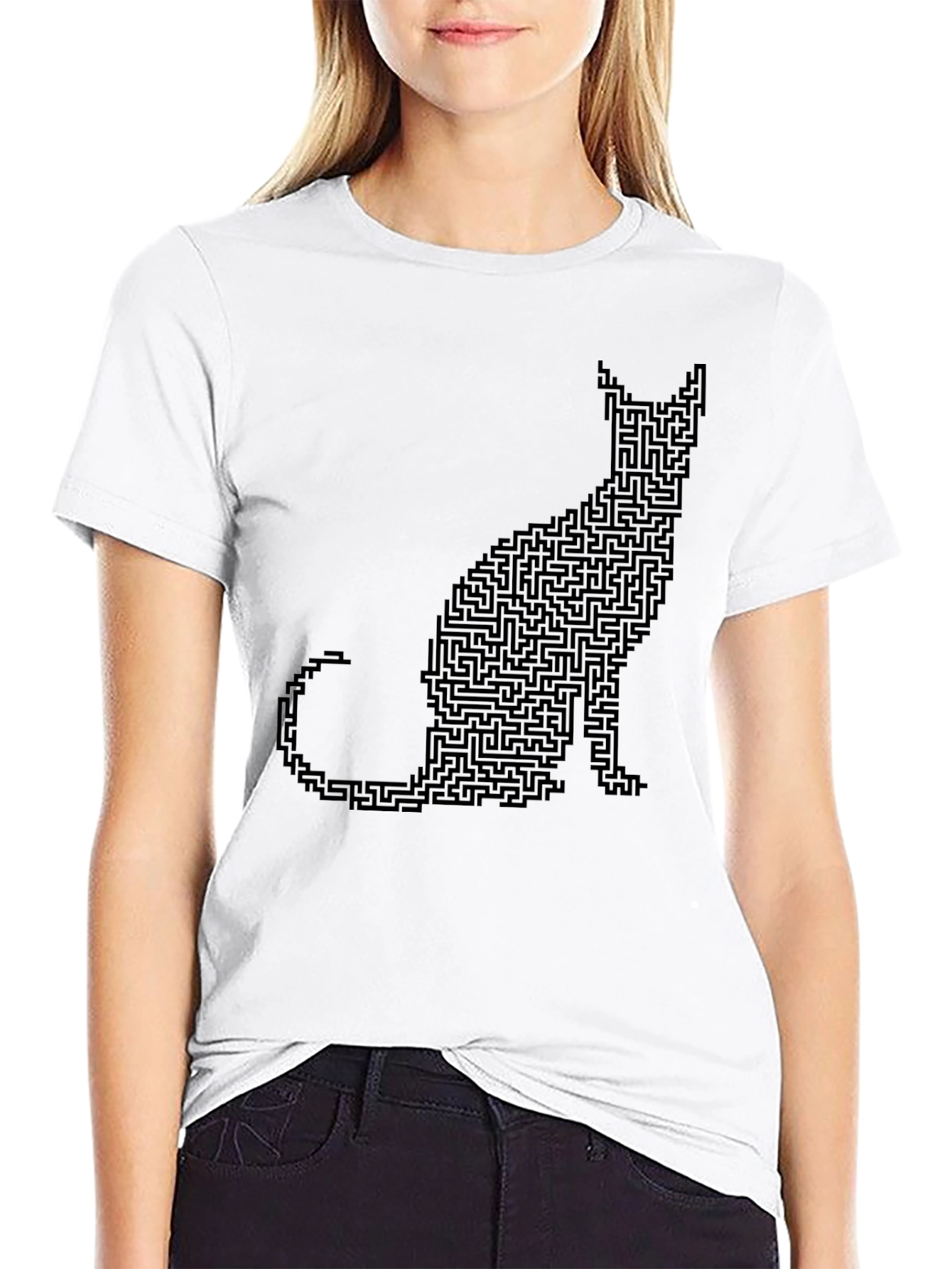 Black Cat Maze Graphic Tee - Black Cotton T-Shirt view 9