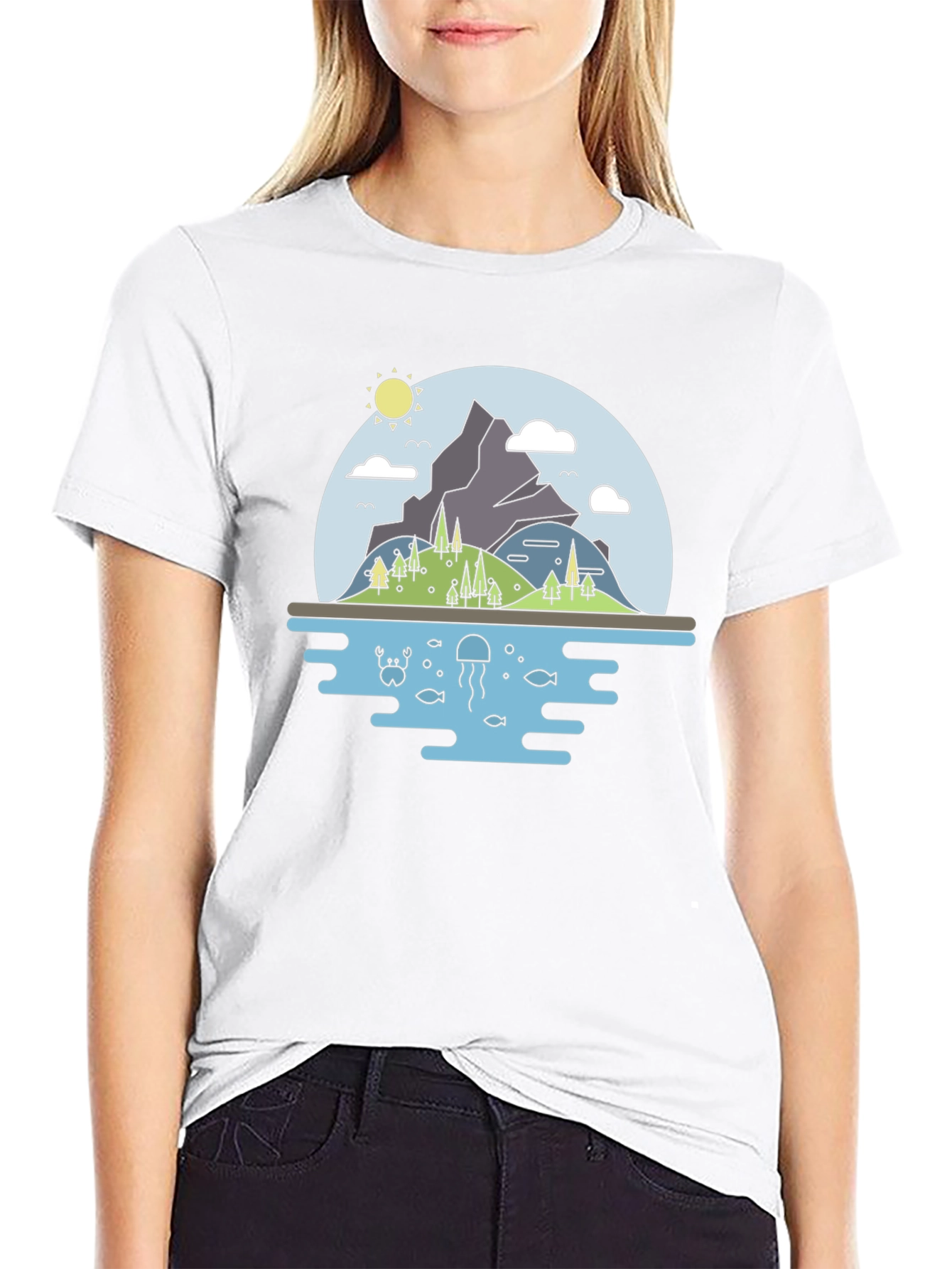 Black Nature Graphic Tee - Mountain & Sea Black T-Shirt view 9