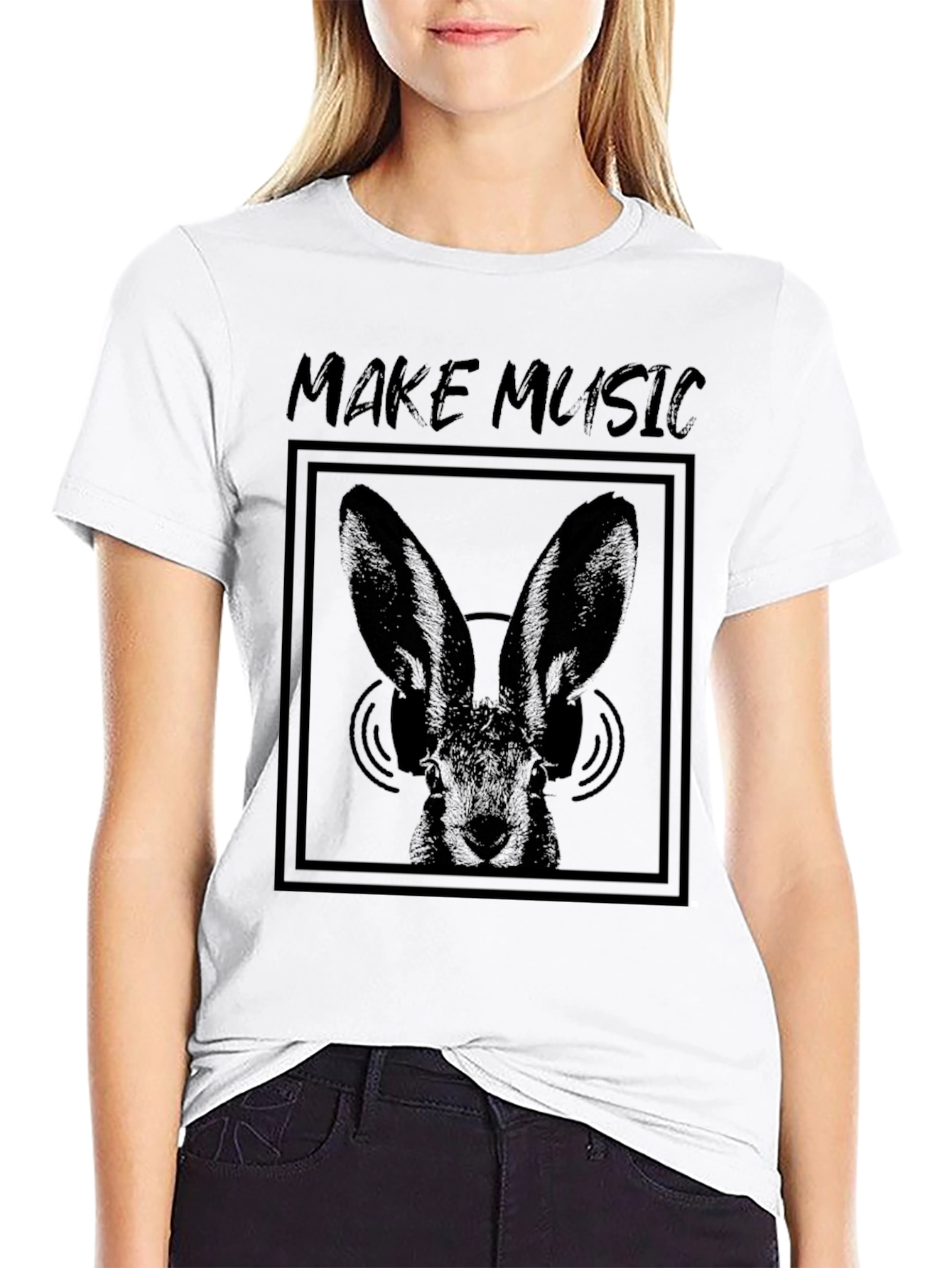 Black Make Music Bunny Graphic Tee - Black view 9