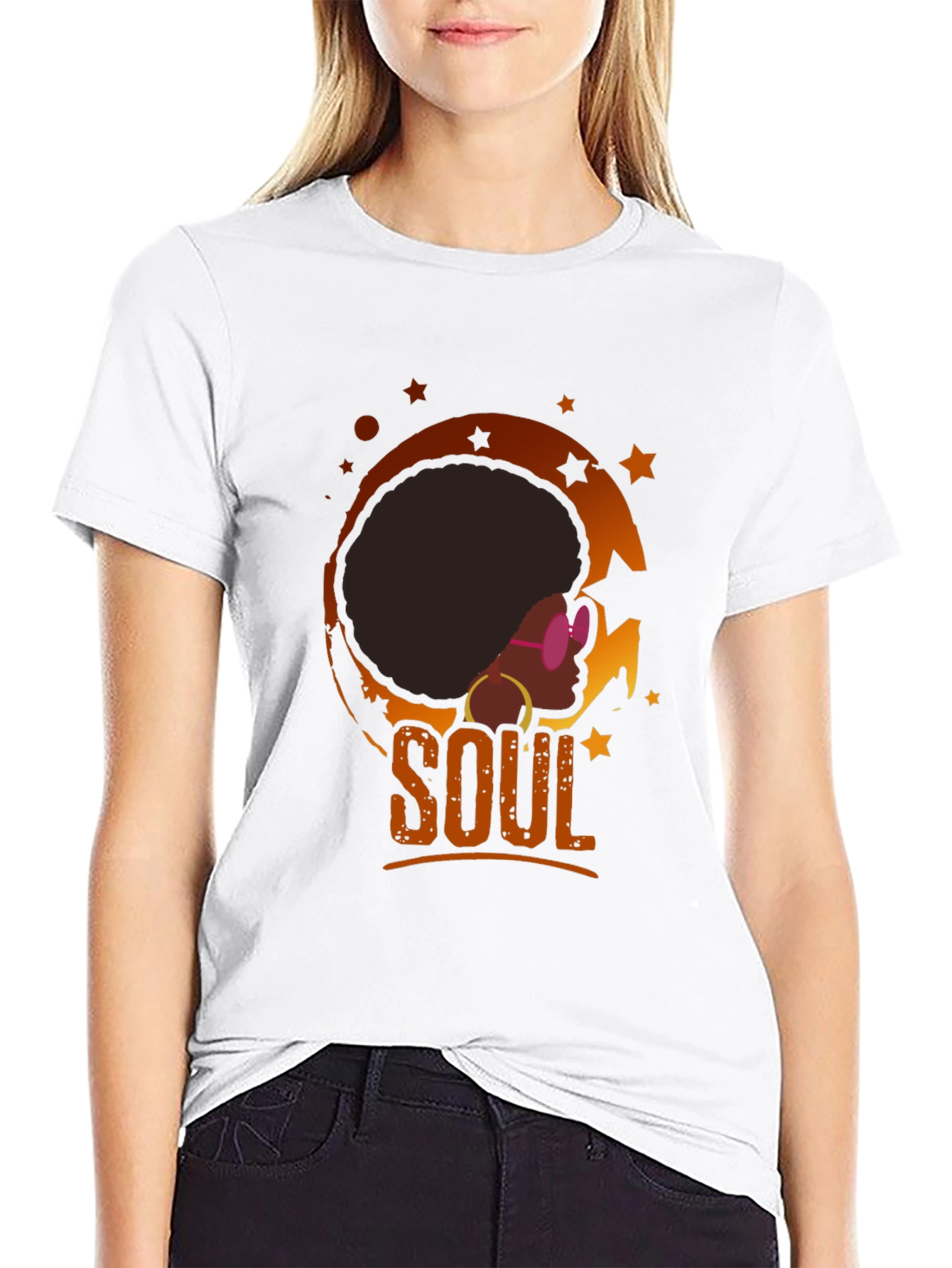 Black Soulful Afro T-Shirt - Retro Black Tee view 9