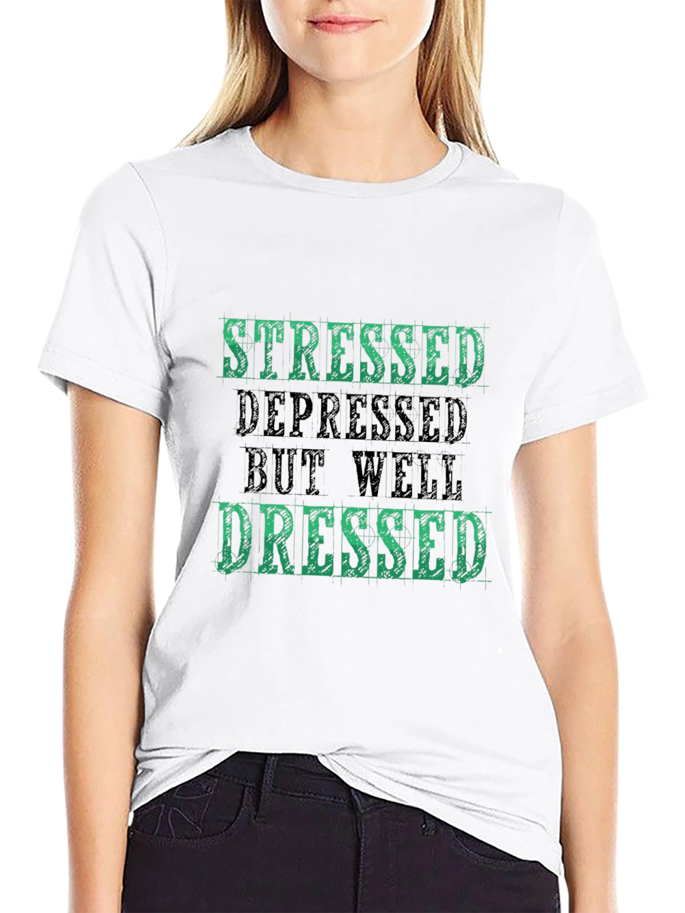Black Stressed Depressed But Well Dressed T-Shirt view 9