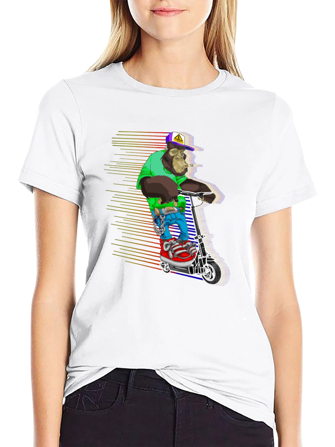 Black Cool Ape Scooter Graphic Tee - Black view 9