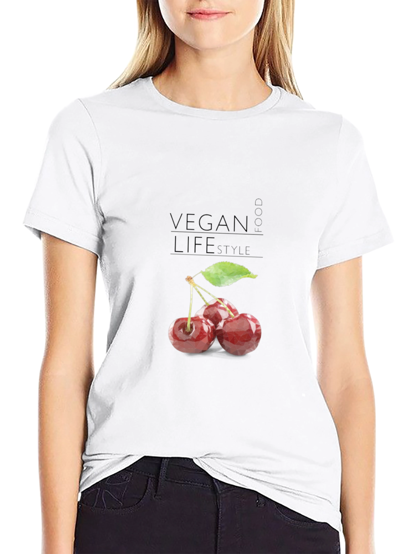 Black Vegan Cherry T-Shirt: Food Lifestyle Tee view 9