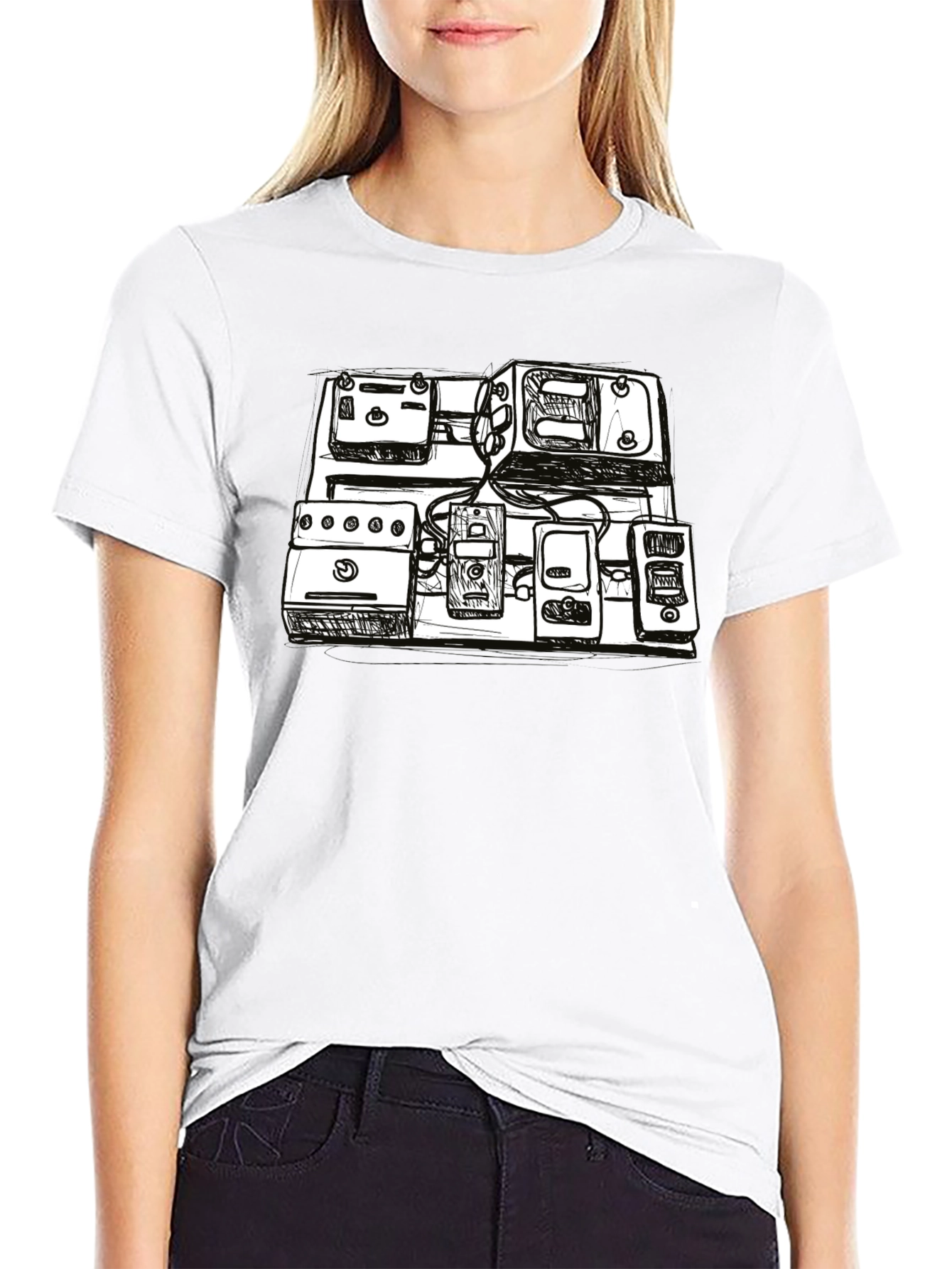 Black Sketch Pedal Board T-Shirt - Musician's Essential view 9