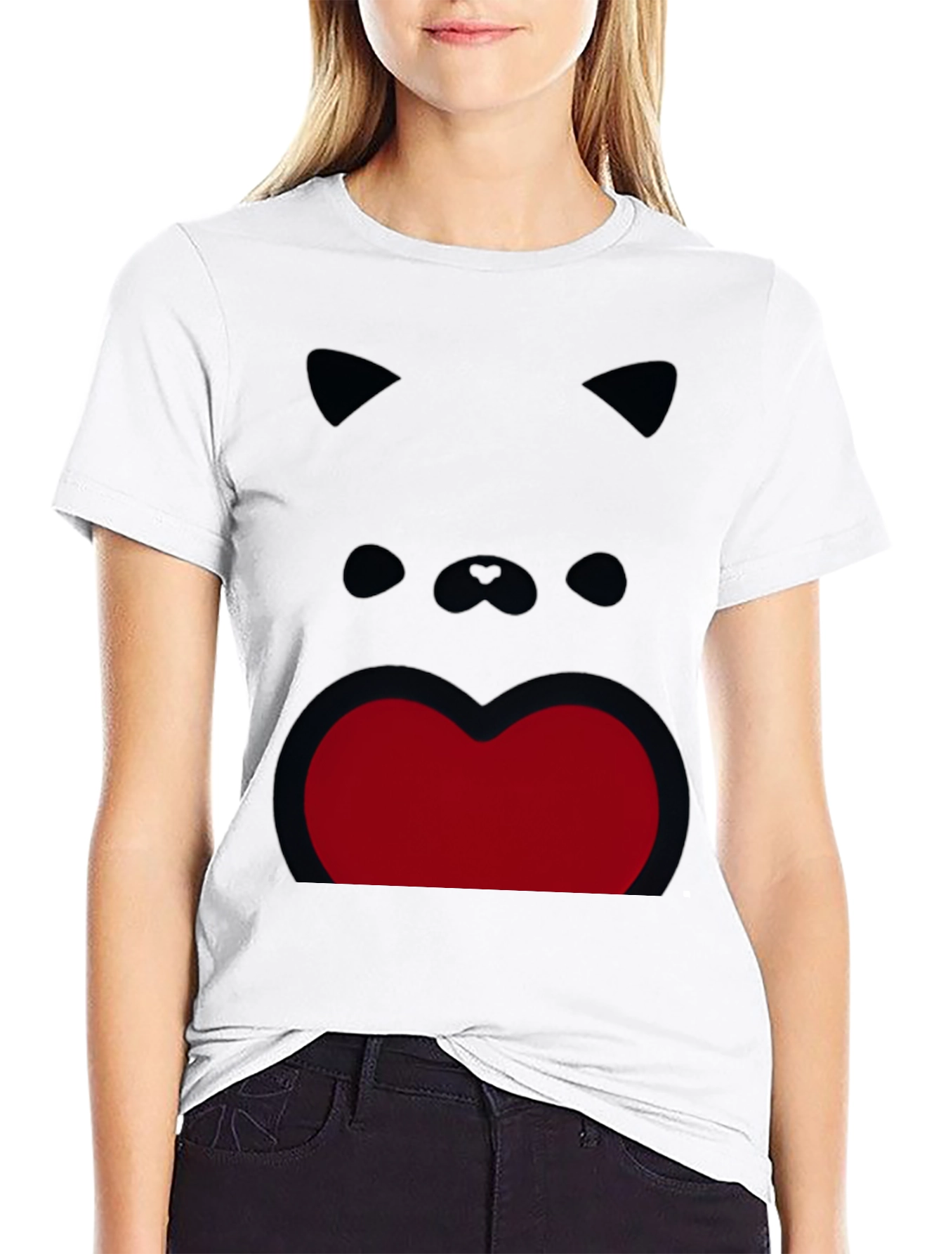 Black Funny Cat Face Graphic Print Black T-Shirt view 9