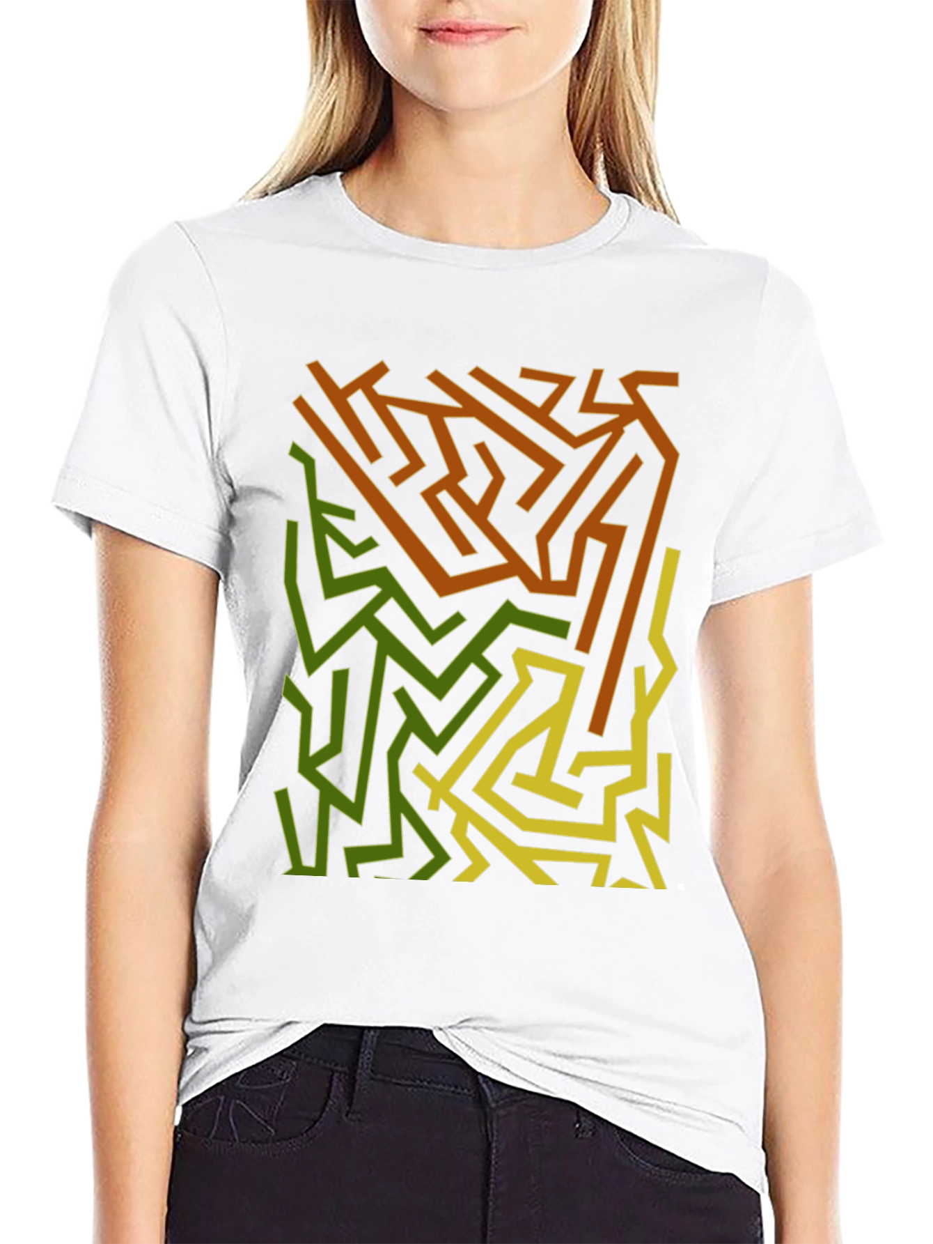 Black Abstract Maze Graphic Print Black T-Shirt view 9