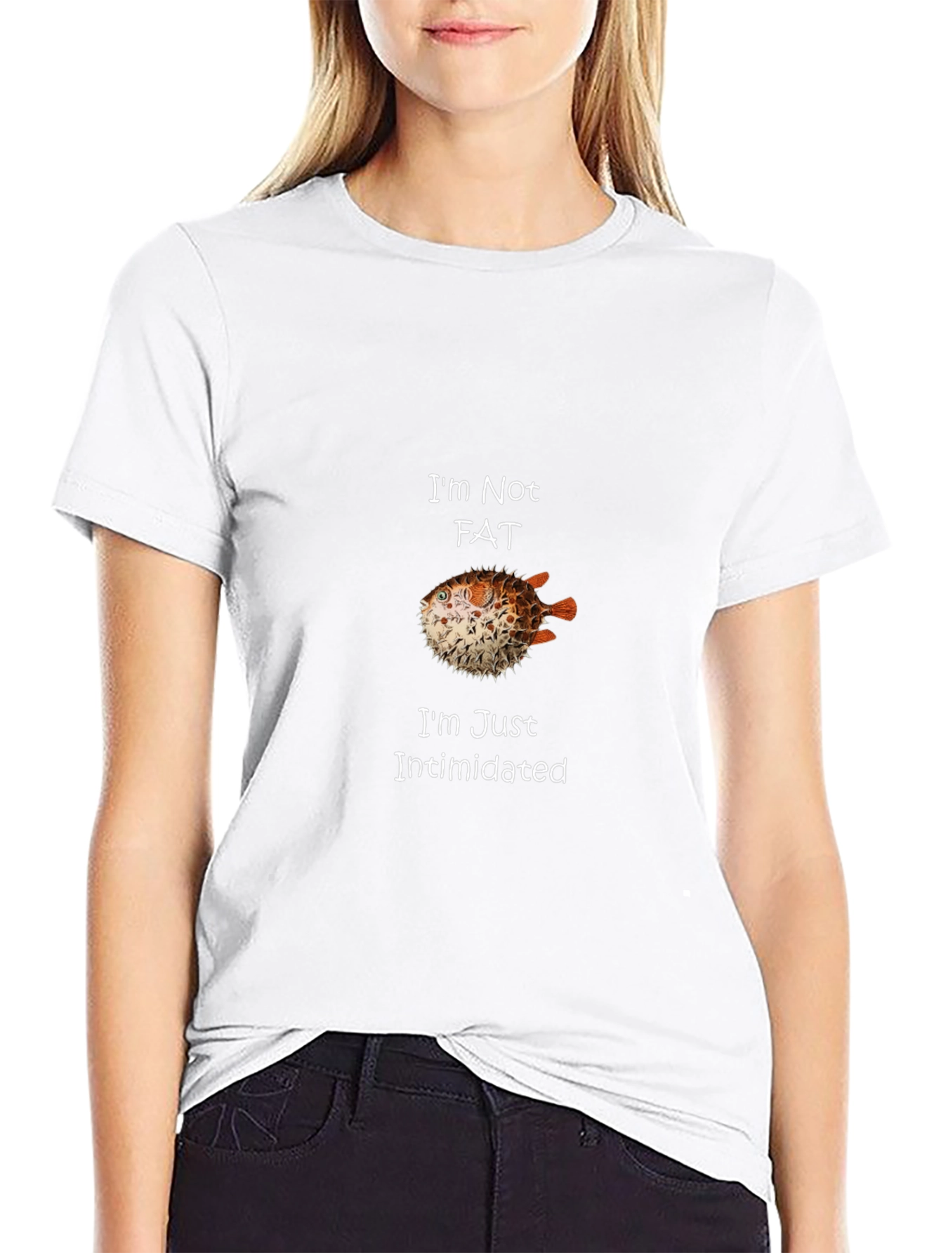 Black I'm Not Fat I'm Just Intimidated Pufferfish Graphic Tee view 9