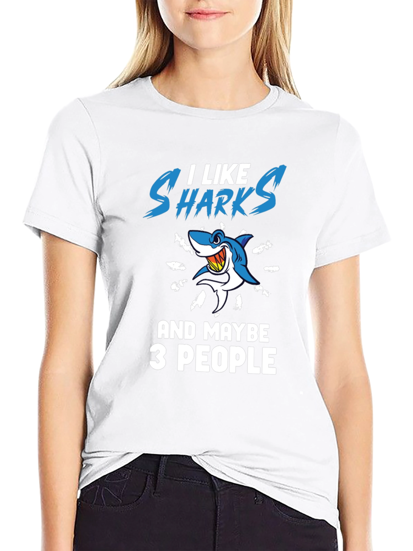 Black I Like Sharks and Maybe 3 People Graphic T-Shirt view 9