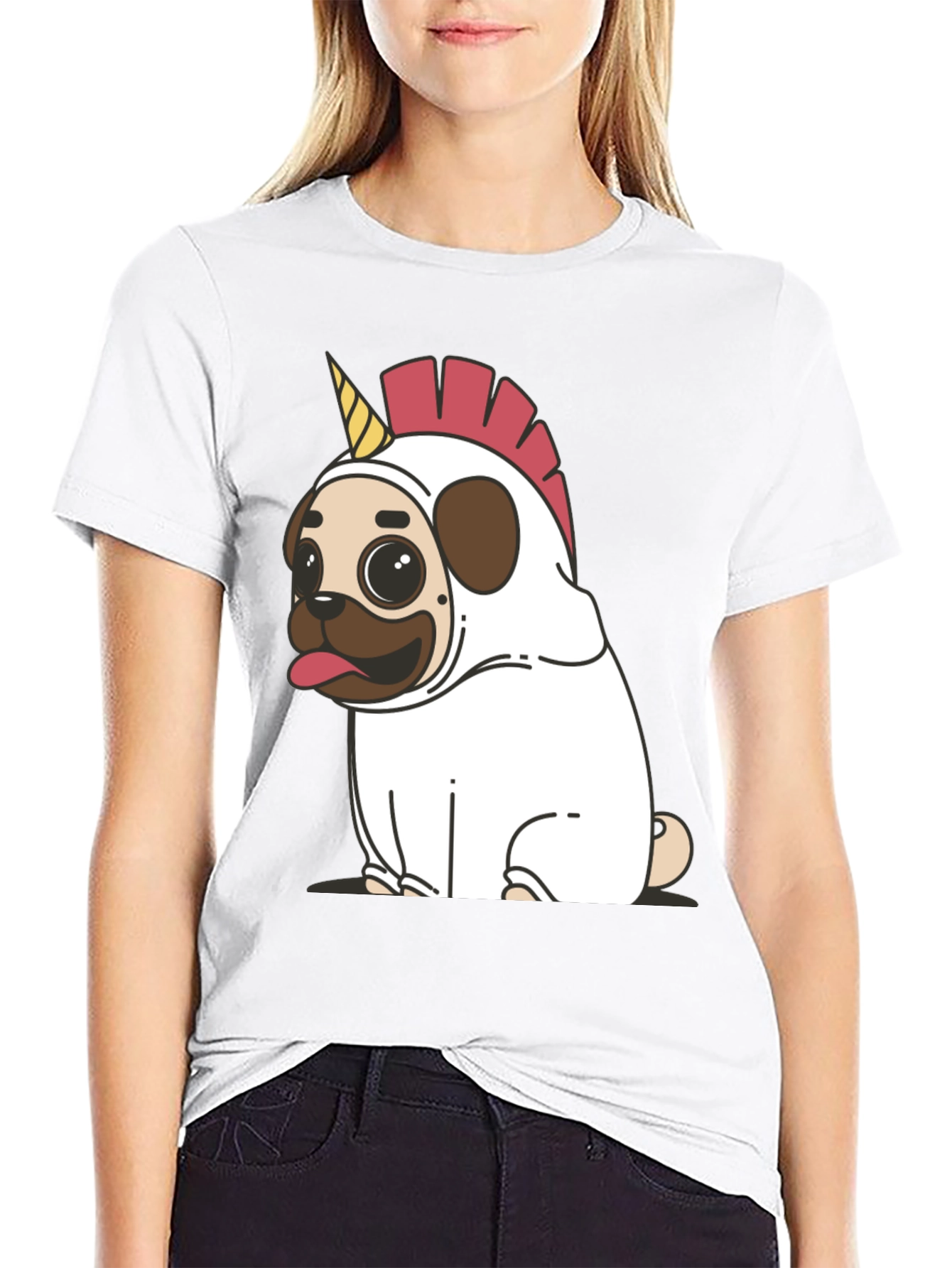 Black Unicorn Pug Black T-Shirt - Quirky & Fun! view 9