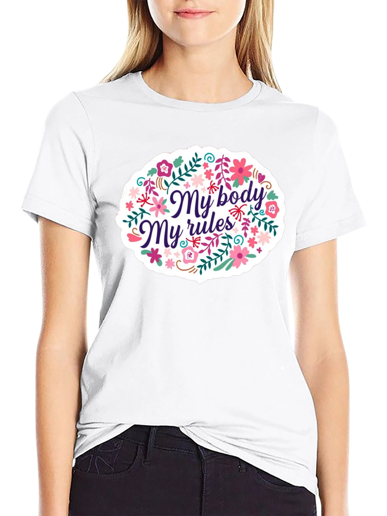 Black My Body My Rules Floral Graphic T-Shirt view 9