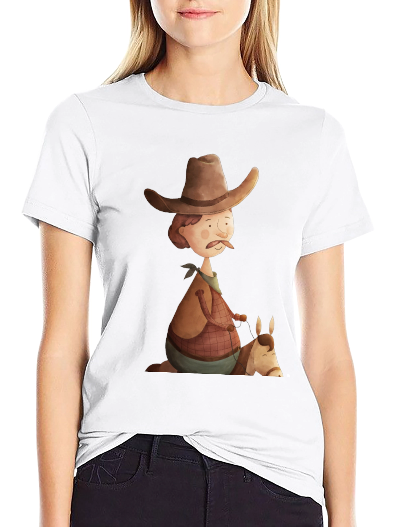 Black Cartoon Cowboy Graphic Tee - Unique Design! view 9