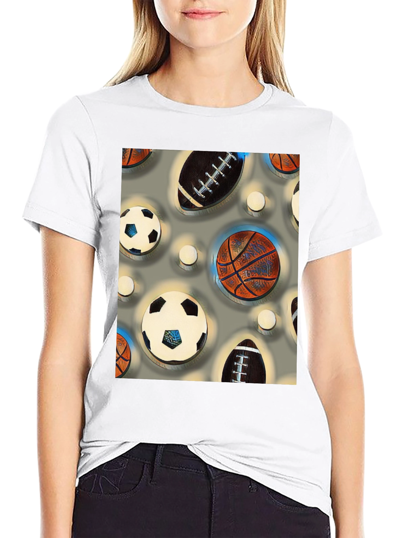 Black Sports Balls Patterned Tee view 9