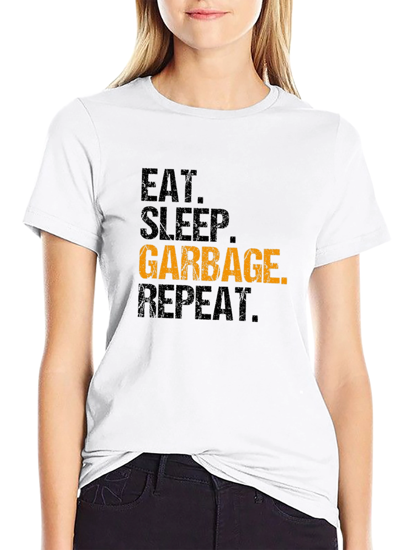 Black Eat Sleep Garbage Repeat Black Graphic Tee view 9