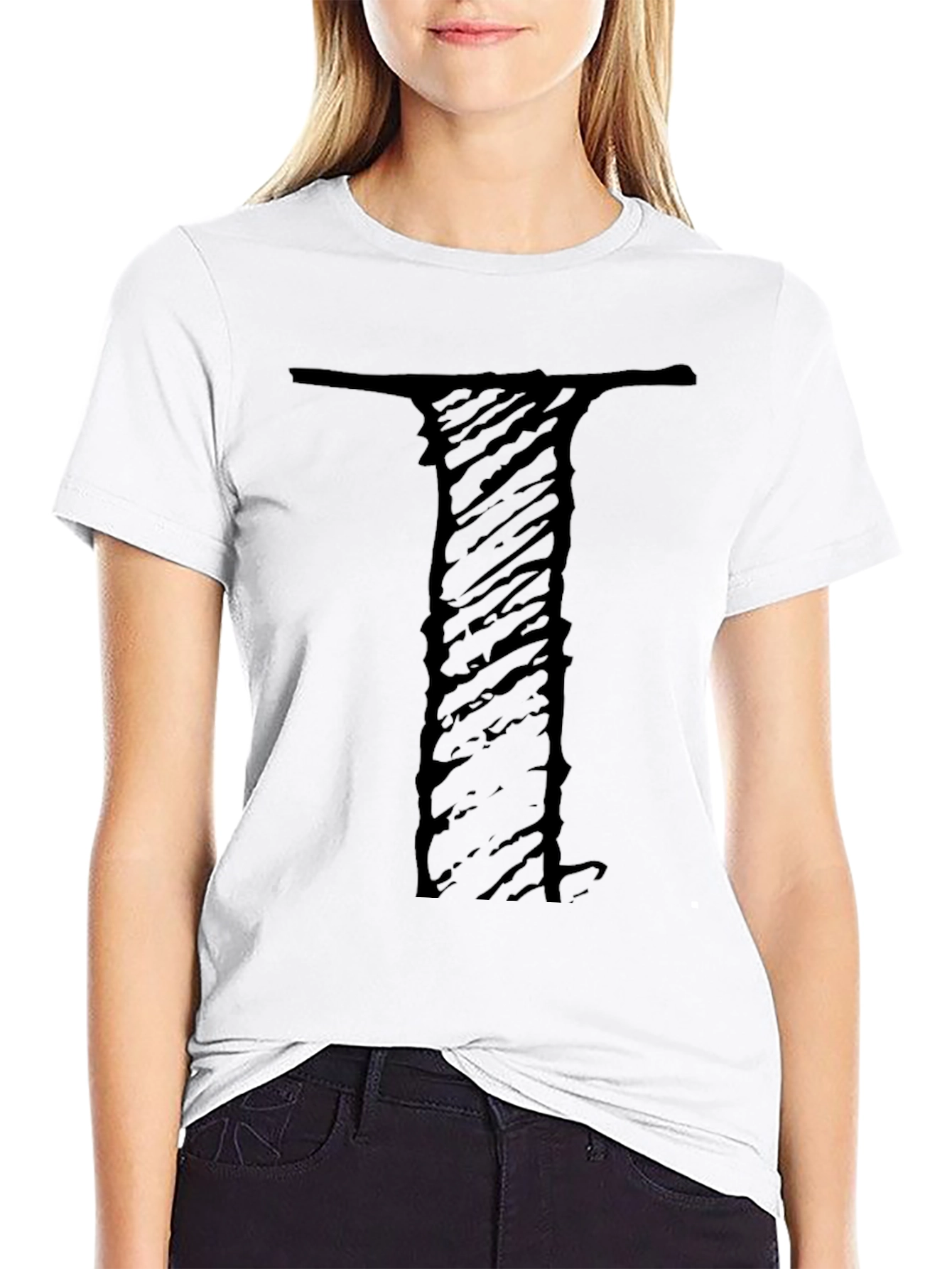 Men's Black T-Shirt with Distressed Letter "I" Graphic - 9