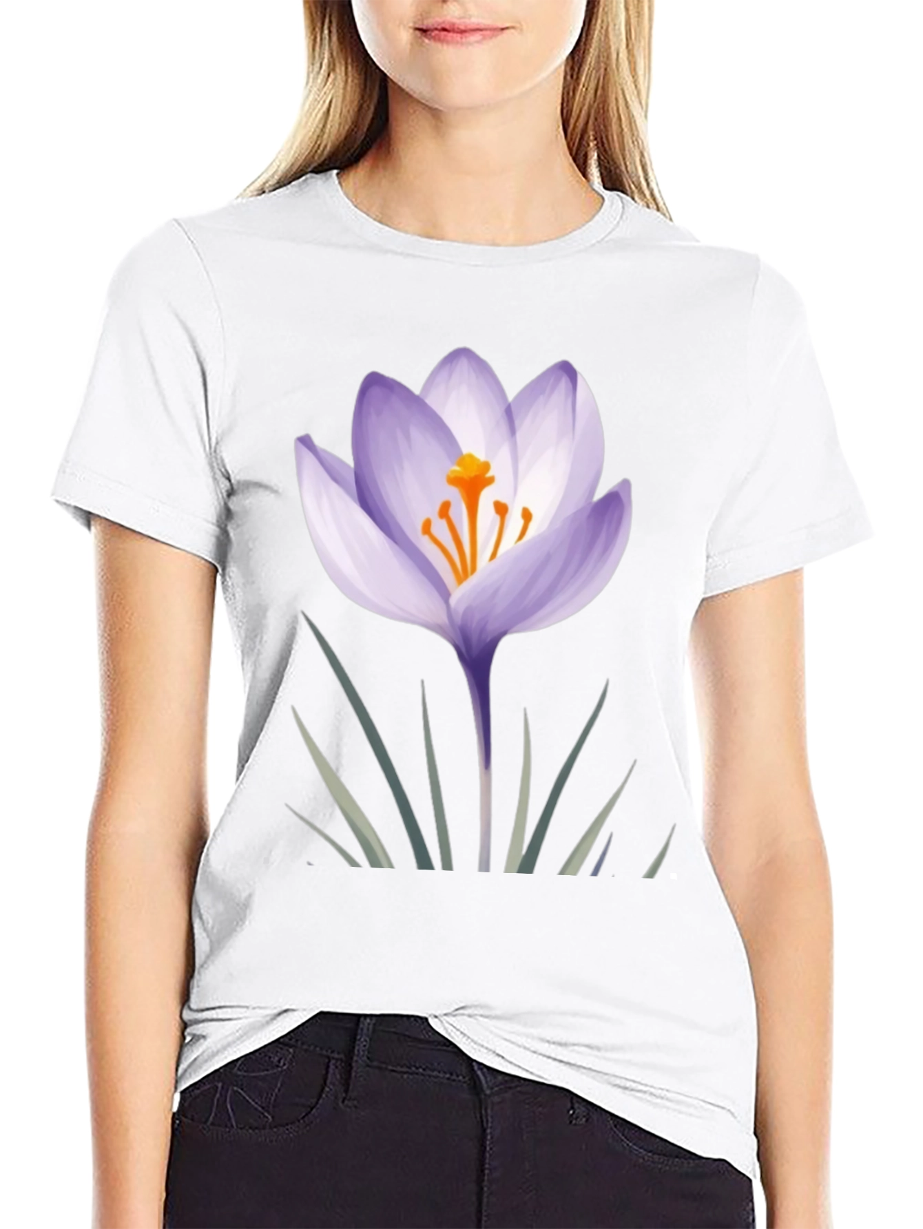Black Crocus Flower Graphic Black T-Shirt view 9